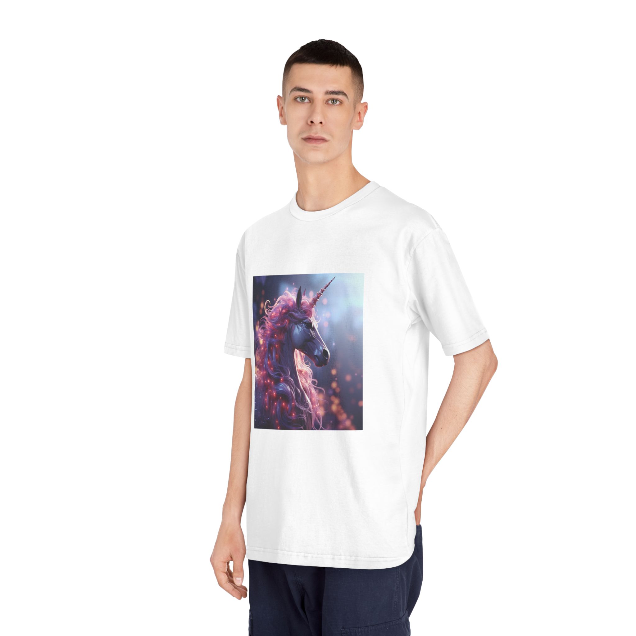Pink 3d Mythical Unicorn With Lights Mane Unisex Classic Crewneck T Shirt - Image 4