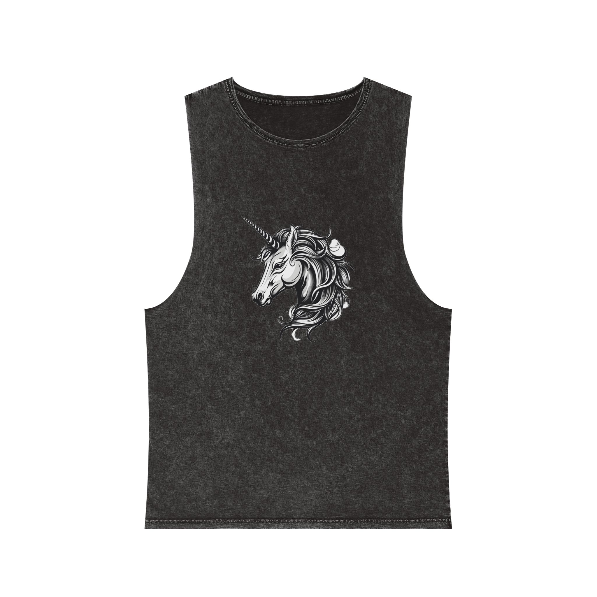 Unicorn Head Tshirt Tattoo Design Dark Art Illustration Isolated White Copy Unisex Stonewash Tank Top