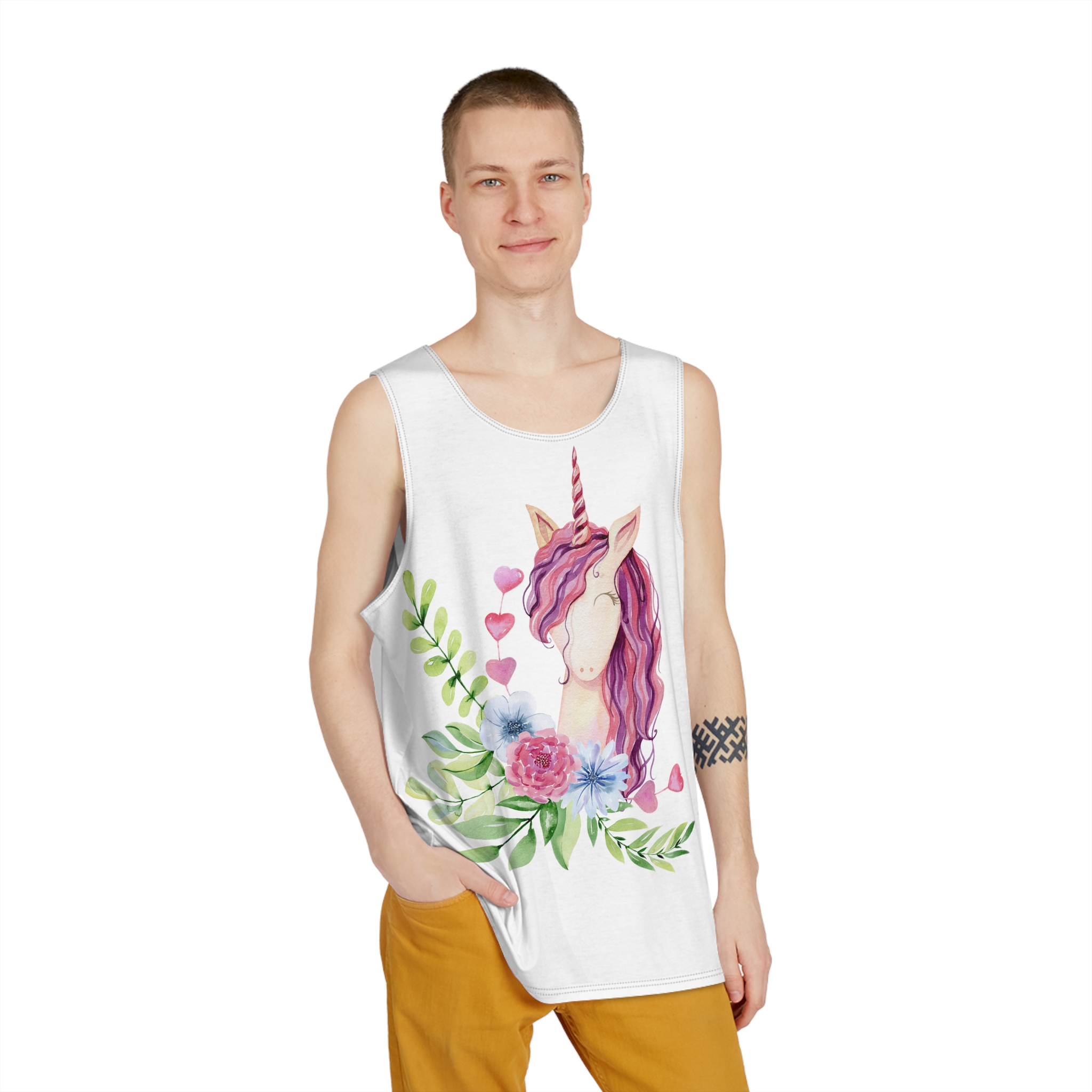Watercolor Cute Unicorn Mens Tank Aop - Image 3