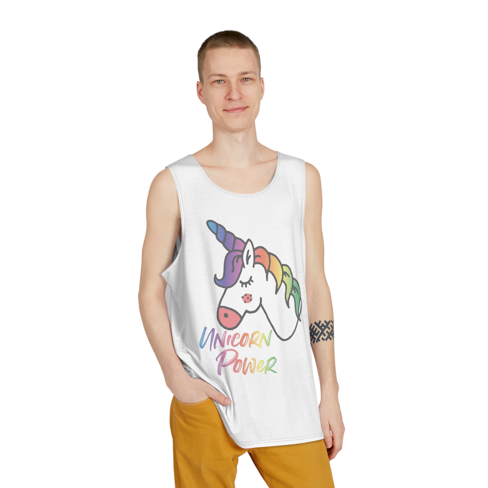 Cute Magical Unicorn Hand Drawn Illustration Mens Tank Aop - Image 3
