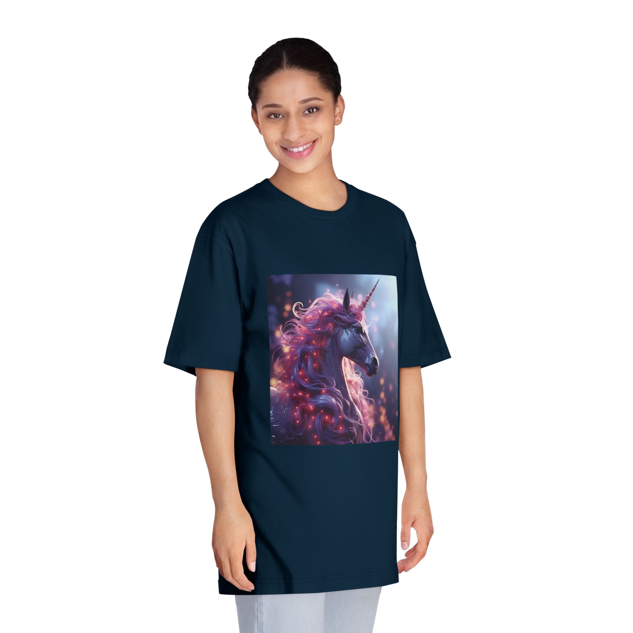 Pink 3d Mythical Unicorn With Lights Mane Unisex Classic Crewneck T Shirt - Image 19