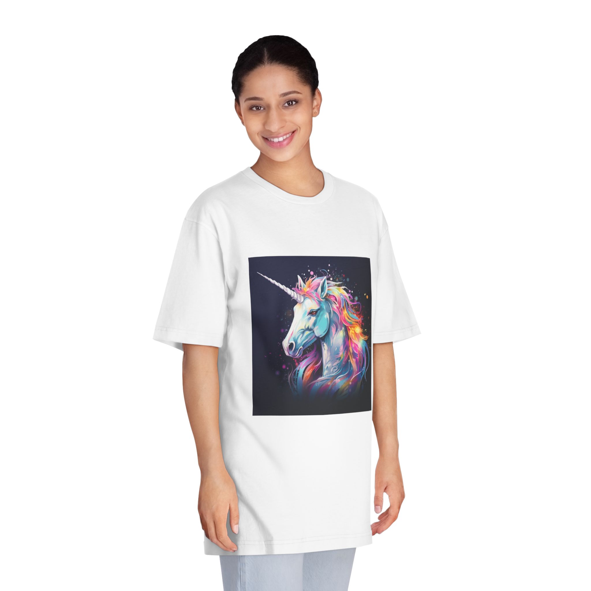 Unicorn Head Colorful Art White Background Unisex Classic Crewneck T Shirt - Image 3