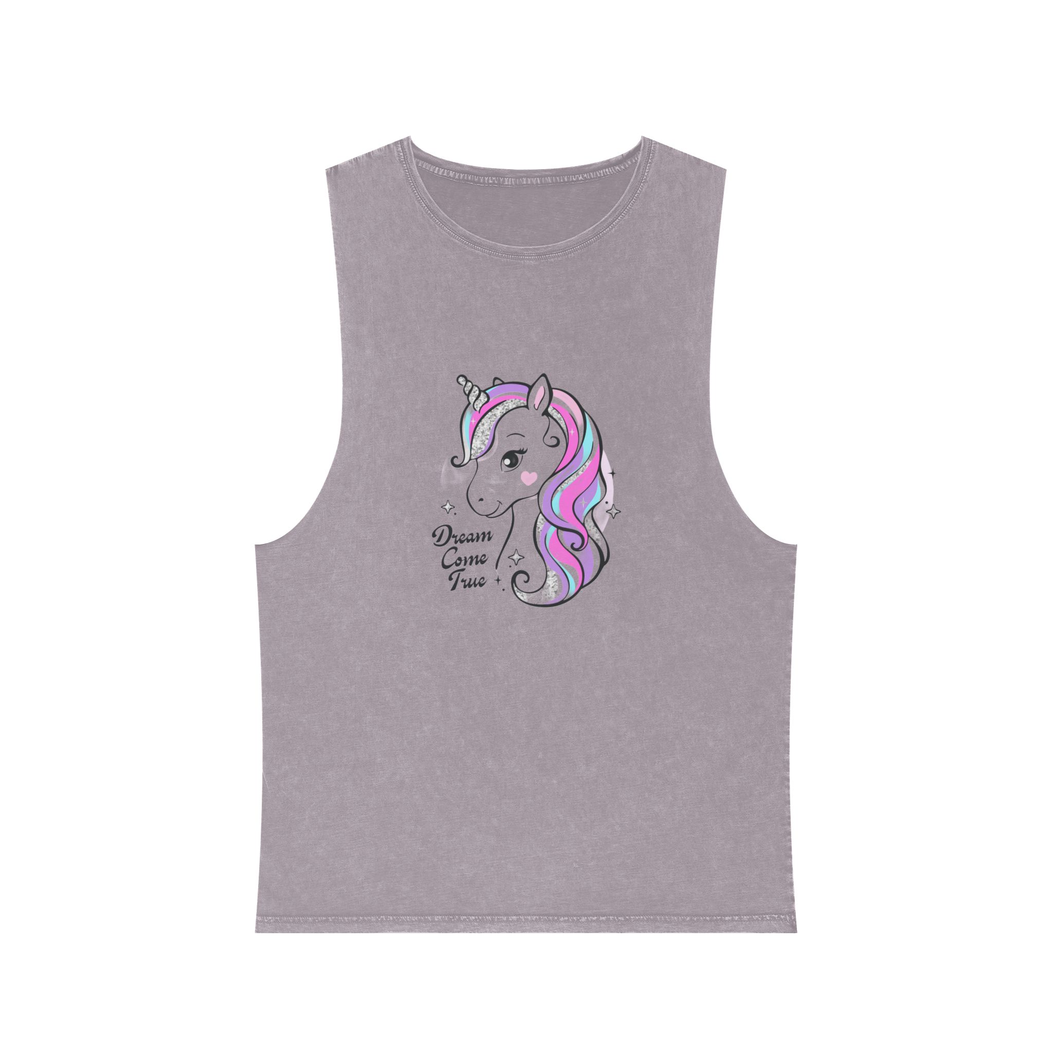 Art Beautiful Little Unicorn On A White Background Sequins Print For Clothes and T Shirts Vector Illustration Cartoon Unisex Stonewash Tank Top - Image 17