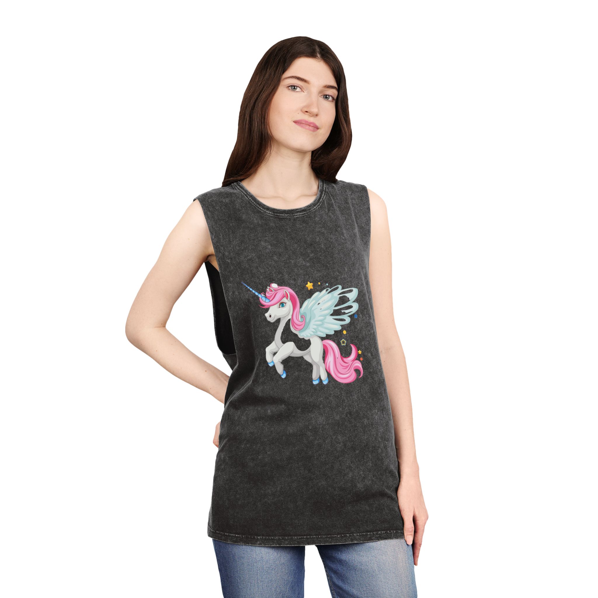 Beautiful Unicorn Unisex Stonewash Tank Top - Image 4
