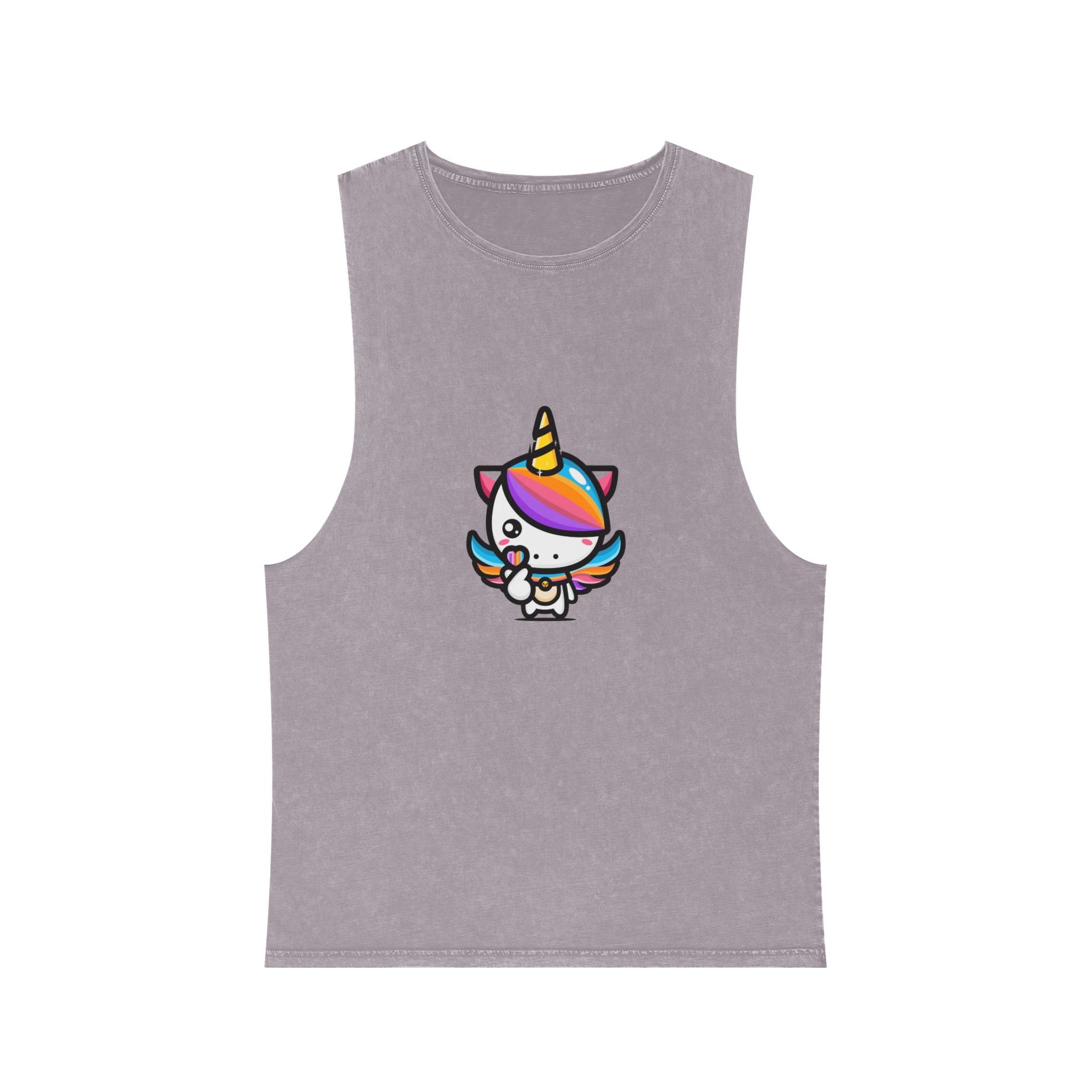 Cute Unicorn With Finger Love Pose Unisex Stonewash Tank Top - Image 17