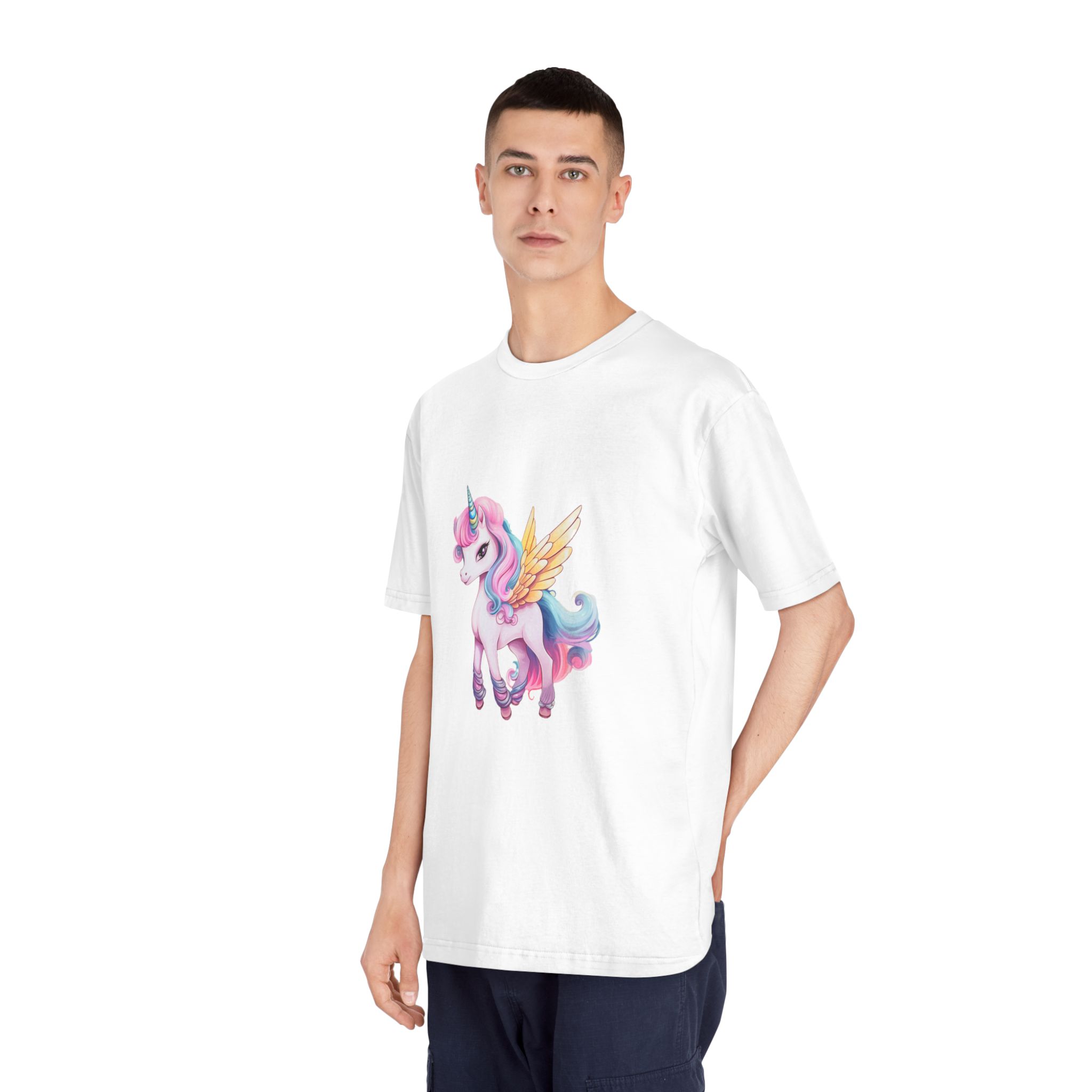 There Is Cartoon Unicorn With Pink Mane Blue Tail Generative Ai Unisex Classic Crewneck T Shirt - Image 4