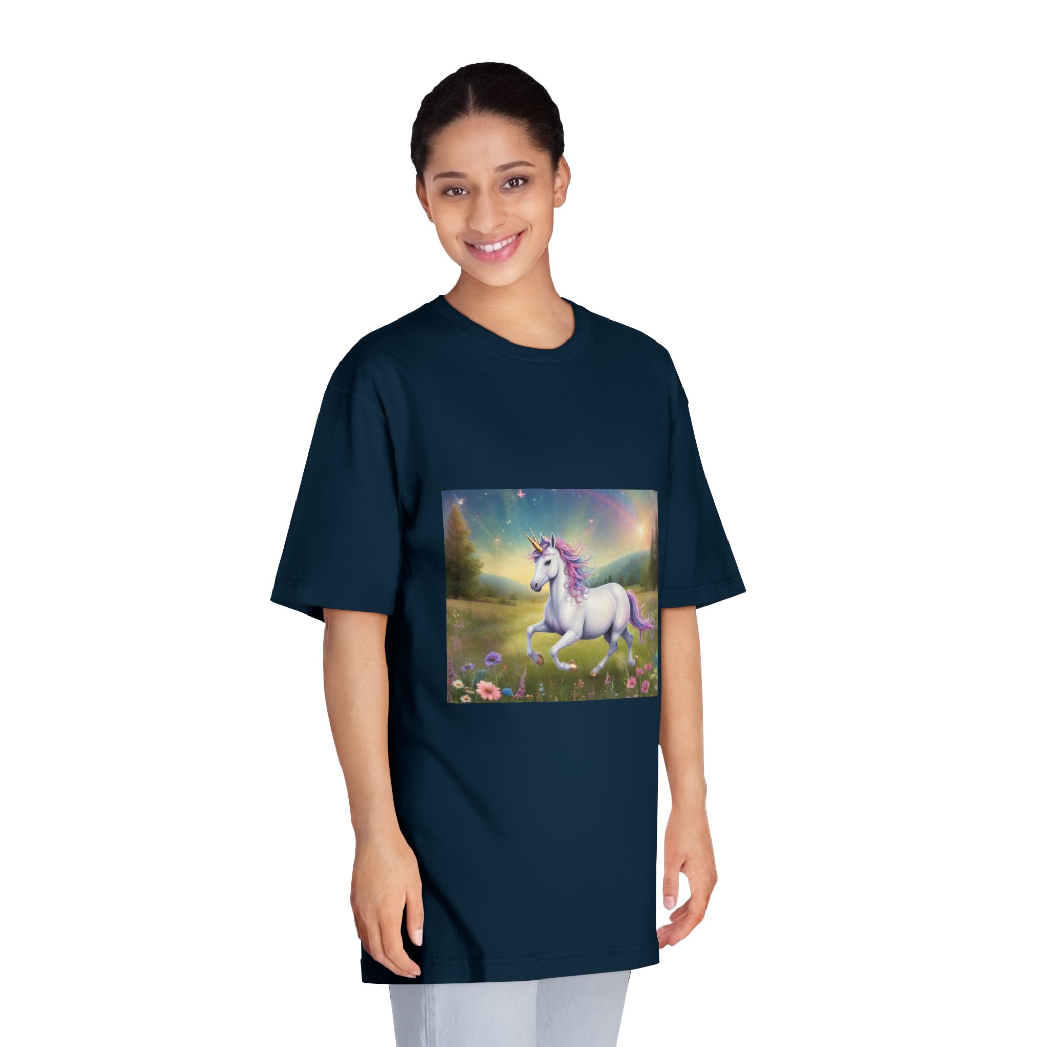 Beautiful Unicorn Running Magical Meadow Unicorn Background Images Whimsical Unicorn (7) Unisex Classic Crewneck T Shirt - Image 19