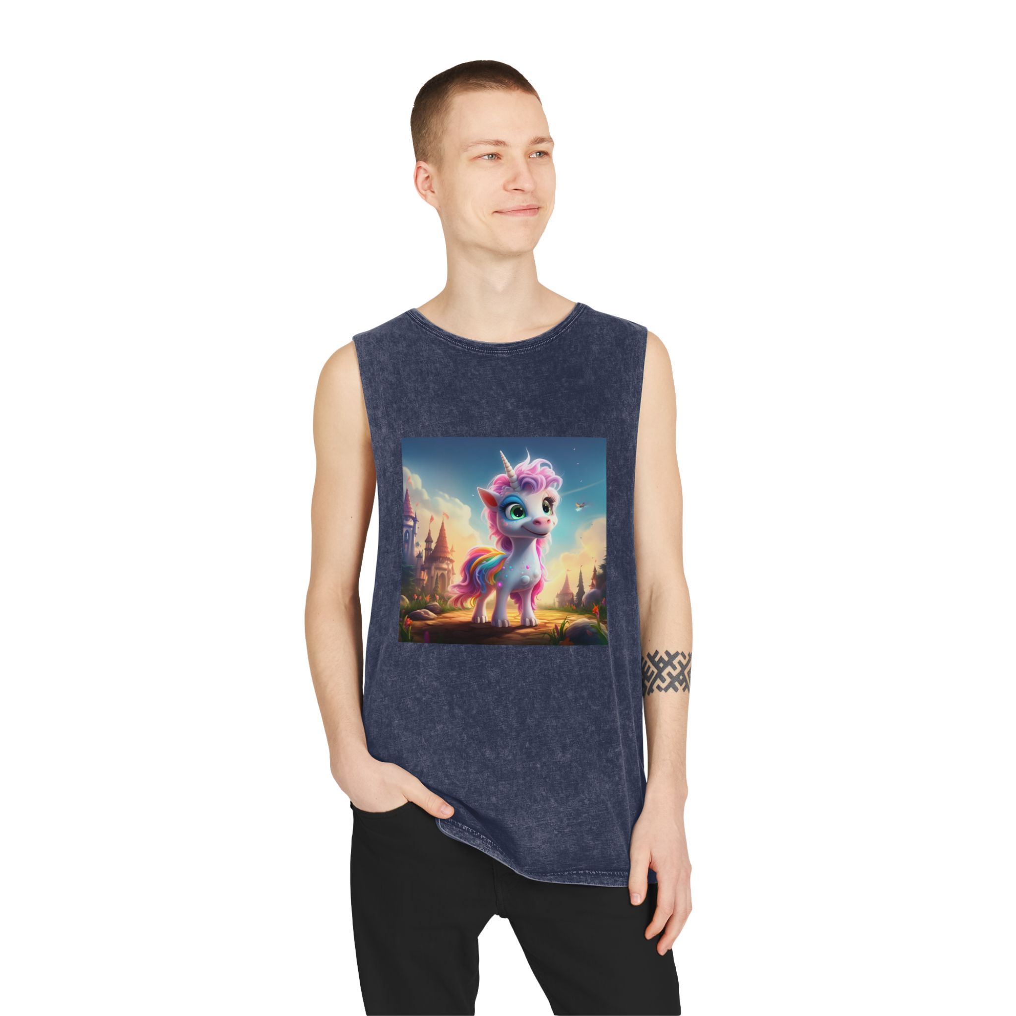Unicorn Standing Rock Front Castle Generative Ai Unisex Stonewash Tank Top - Image 15