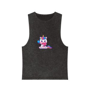 Cute Unicorn Heart Unisex Stonewash Tank Top