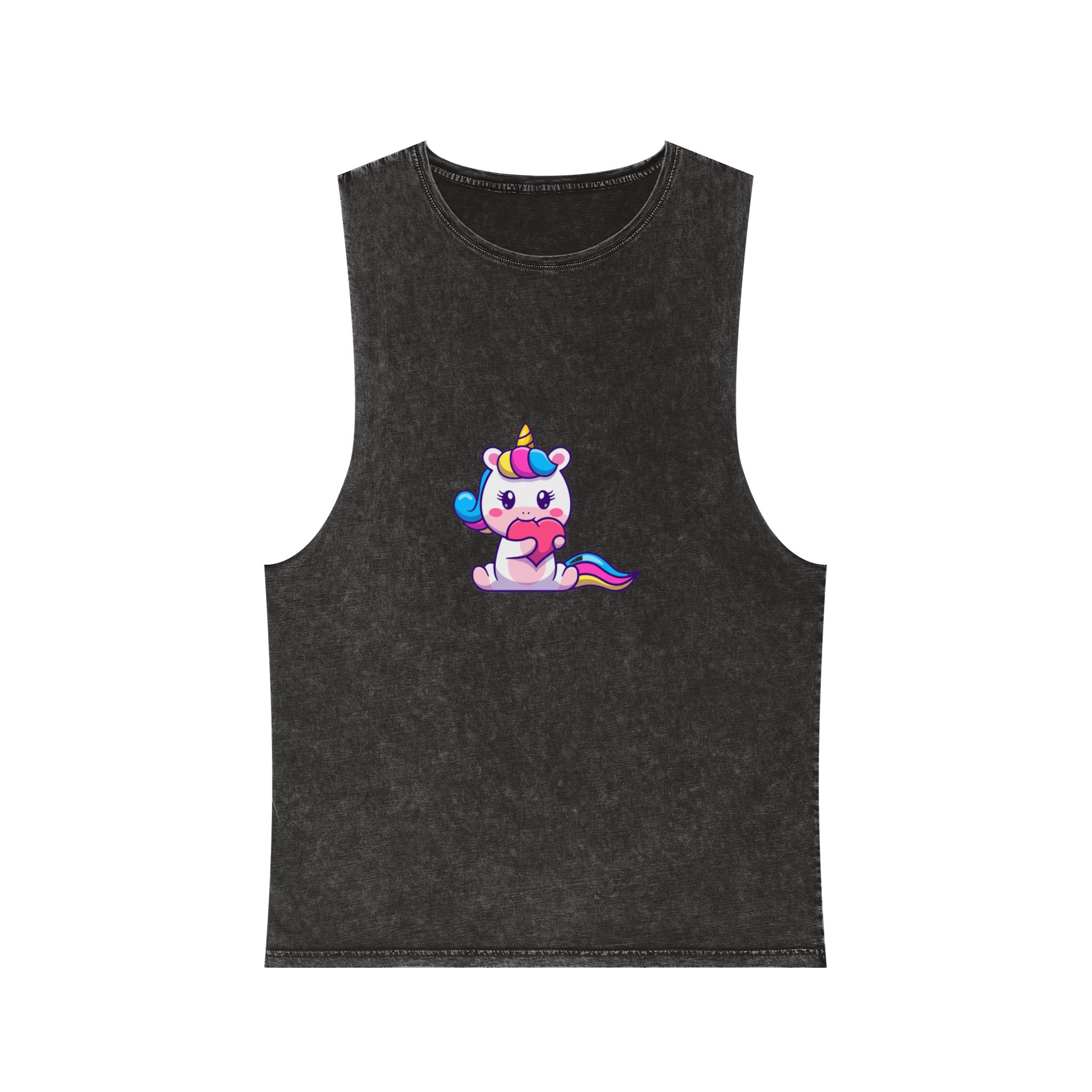 Cute Unicorn Heart Unisex Stonewash Tank Top