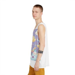 Playful Unicorns Among Flowers Clouds Rainbows Ice Creams Pastel Background (4) Mens Tank Aop