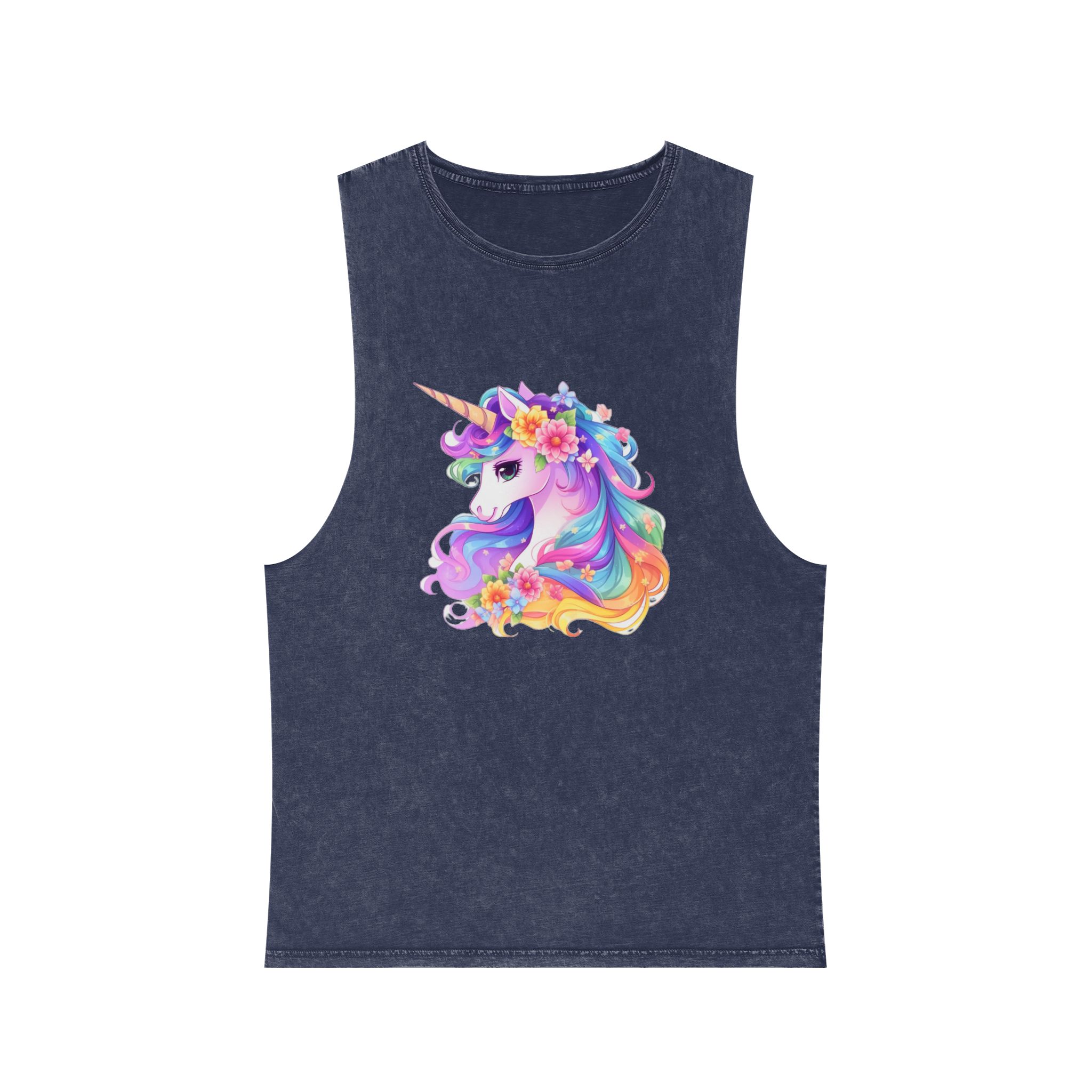 Cartoon Unicorn With Flower Crown Its Head Generative Ai Unisex Stonewash Tank Top - Image 13