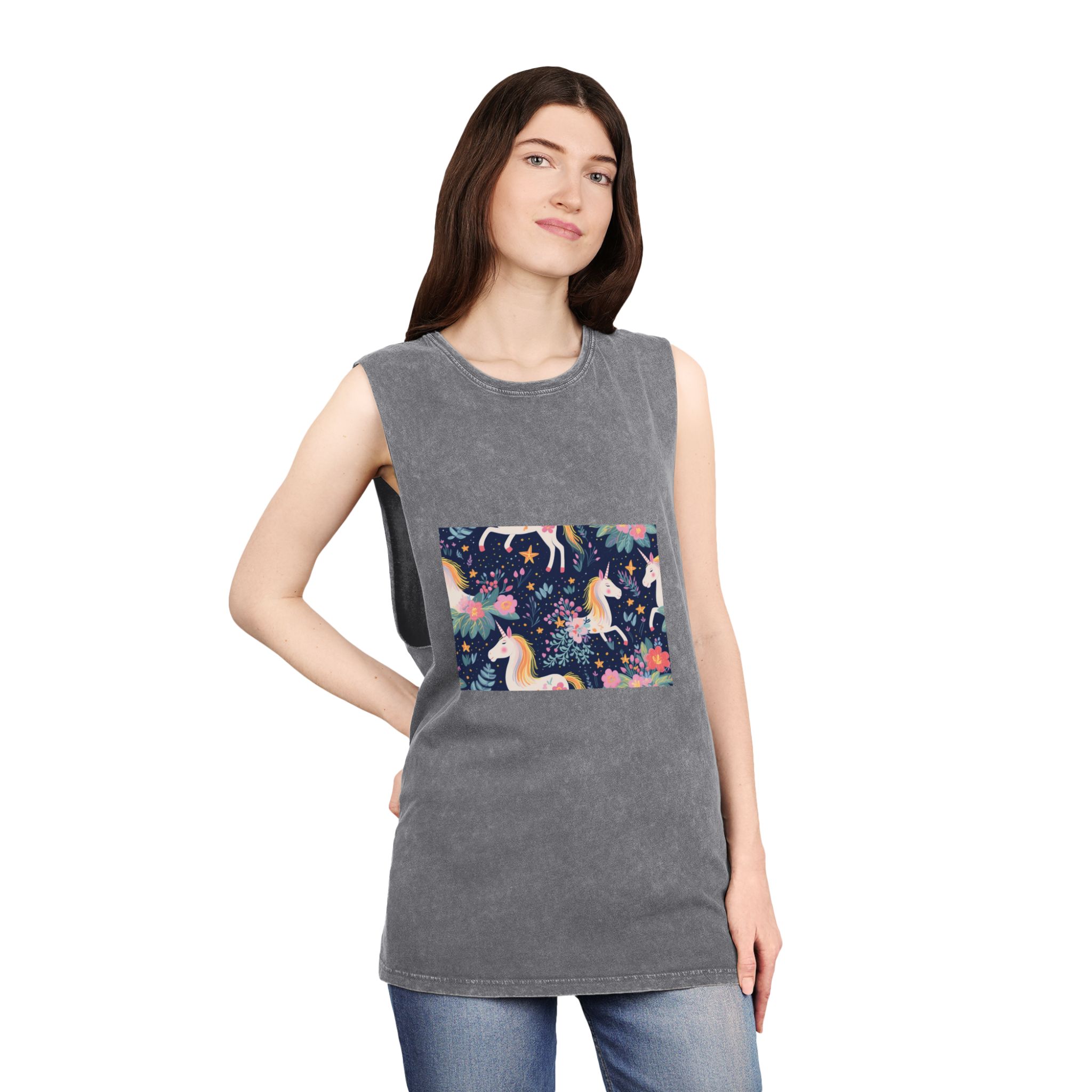 Close Up Pattern Unicorns Flowers Generative Ai Unisex Stonewash Tank Top - Image 12