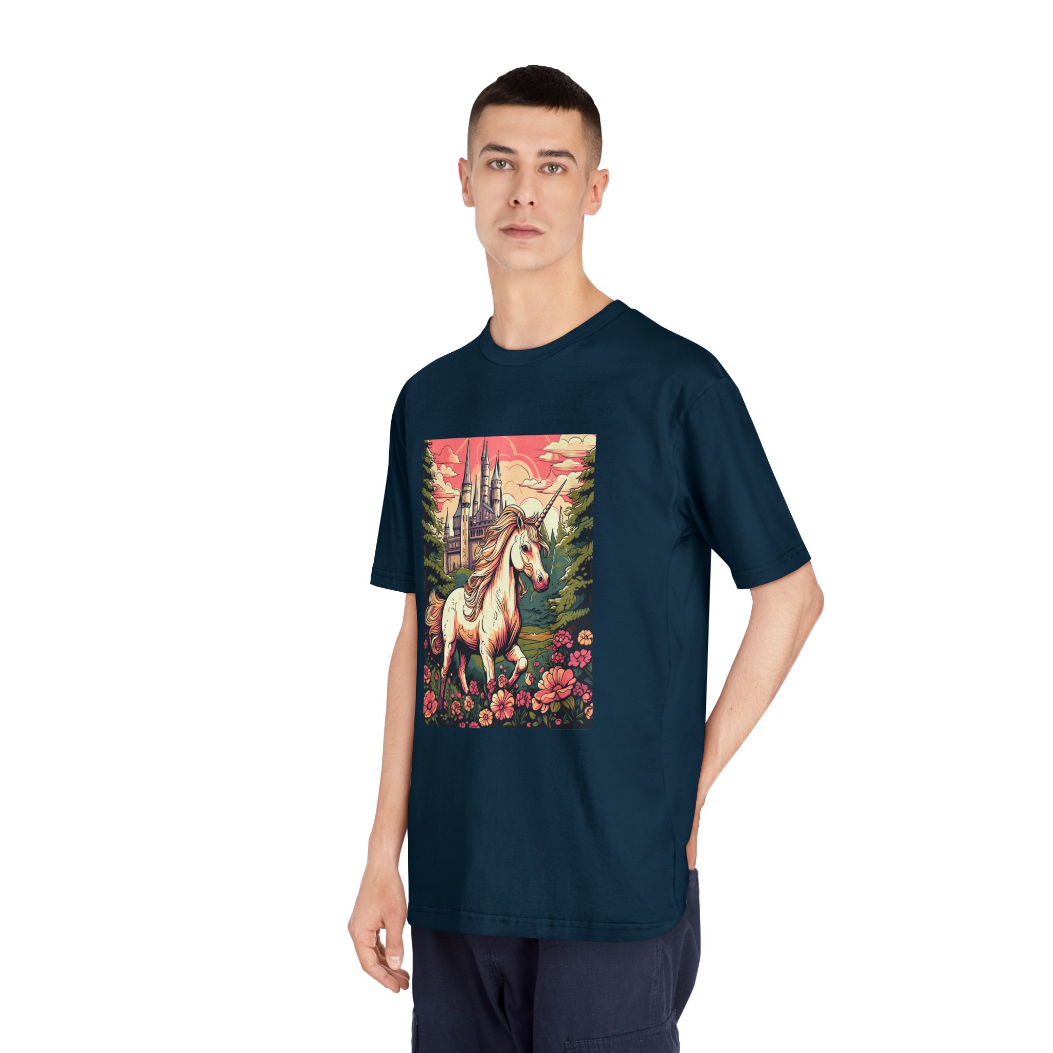Unicorn Front Castle With Flowers Trees Generative Ai Unisex Classic Crewneck T Shirt - Image 20