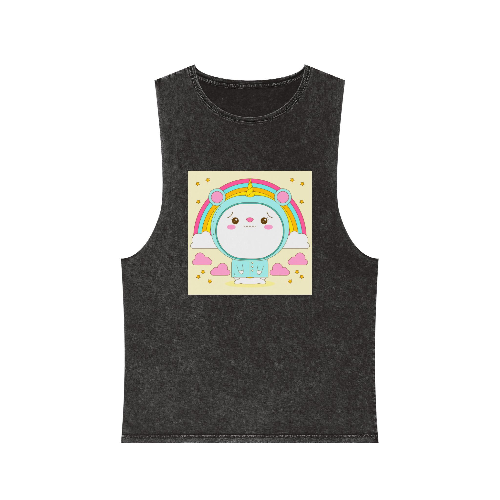 Hand Drawn Kawaii Animal Unisex Stonewash Tank Top