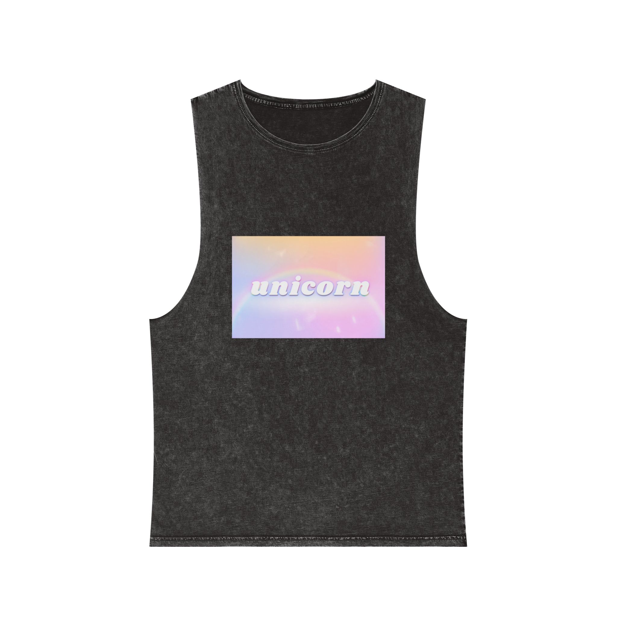 Unicorn Aesthetic Typography Colorful Glowing Rainbow Font Unisex Stonewash Tank Top