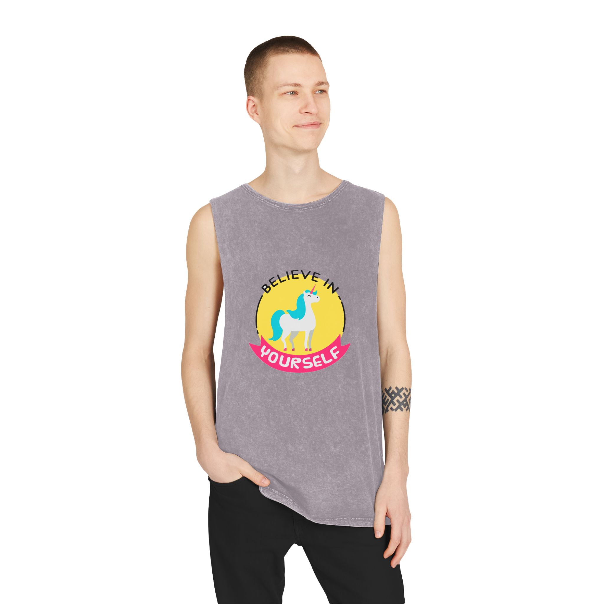 Belive In Your Self Unisex Stonewash Tank Top - Image 19