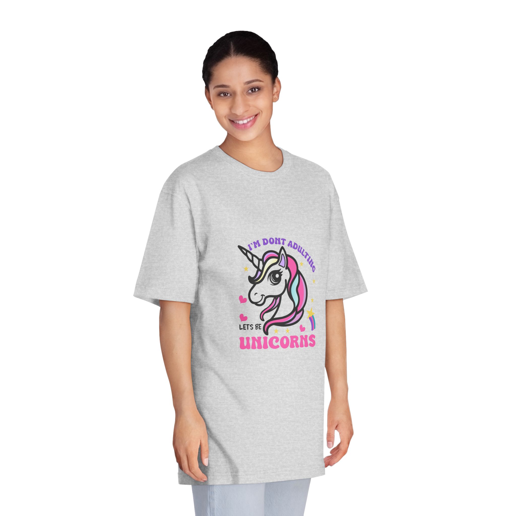 Cute Unicorn Illustration With Rainbow Stars Hearts Unisex Classic Crewneck T Shirt - Image 15