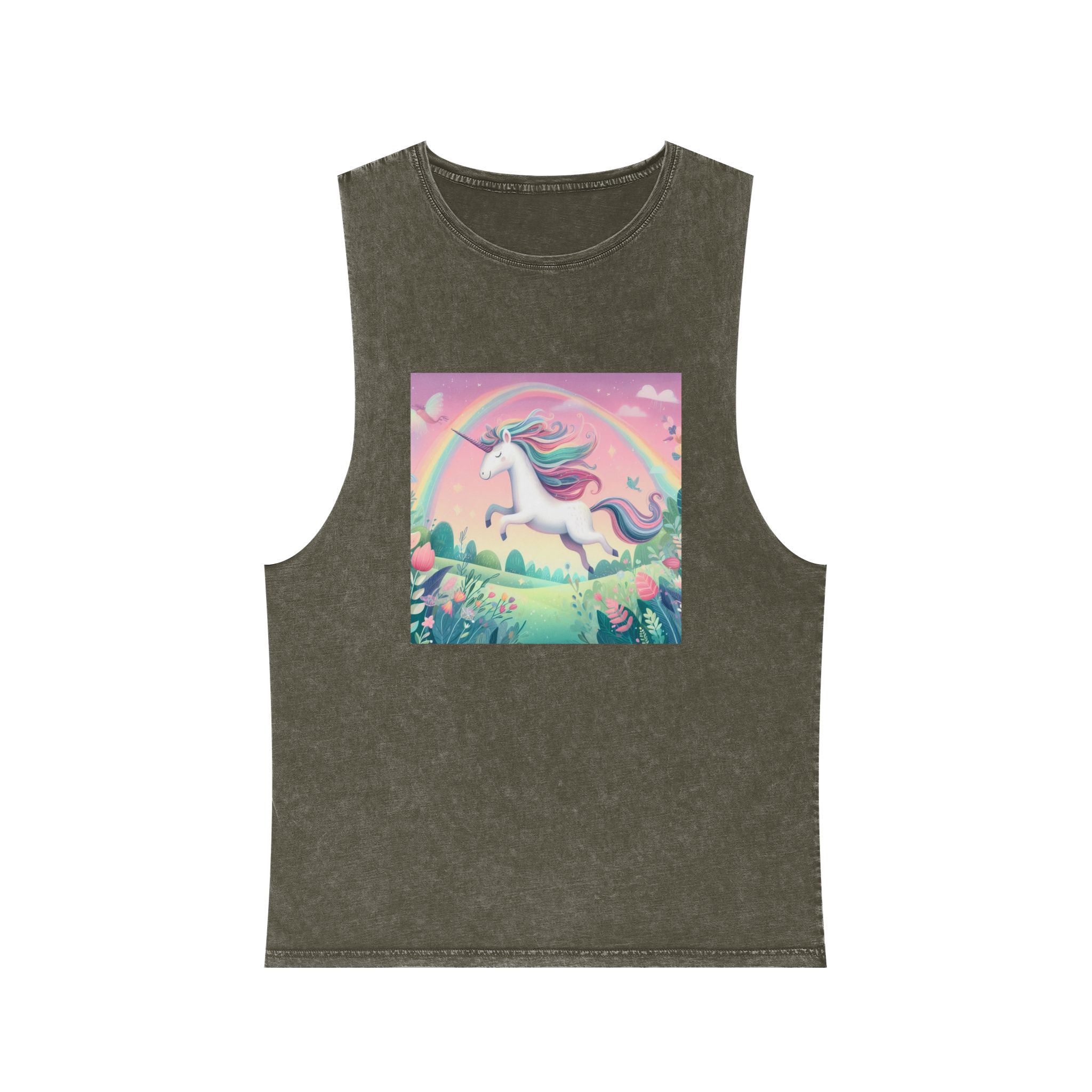 Beautiful Unicorn Running Magical Meadow Unicorn Background Images Whimsical Unicorn (9) Unisex Stonewash Tank Top - Image 5