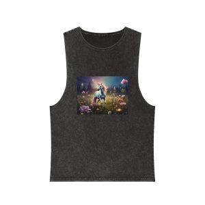 Beautiful Unicorn Running Magical Meadow Unicorn Background Images Whimsical Unicorn (57) Unisex Stonewash Tank Top