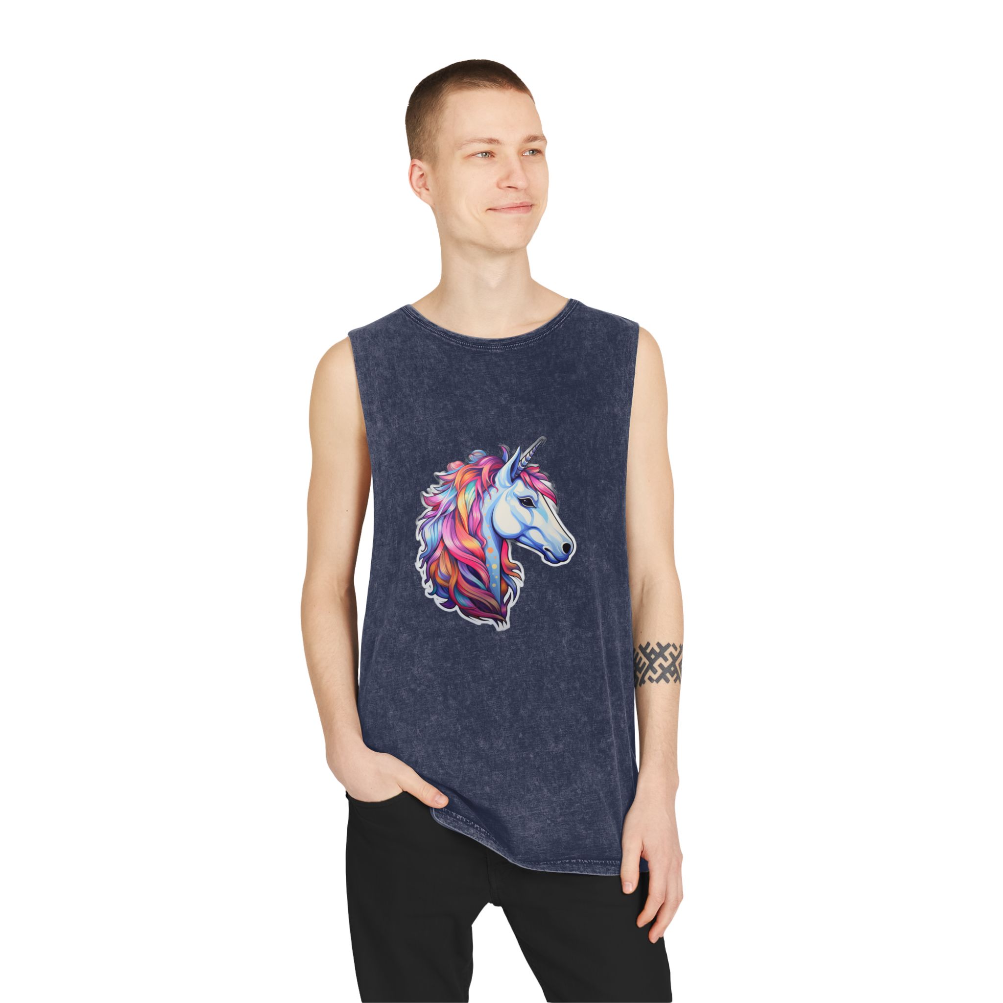 Sticker Unicorn Unisex Stonewash Tank Top - Image 15