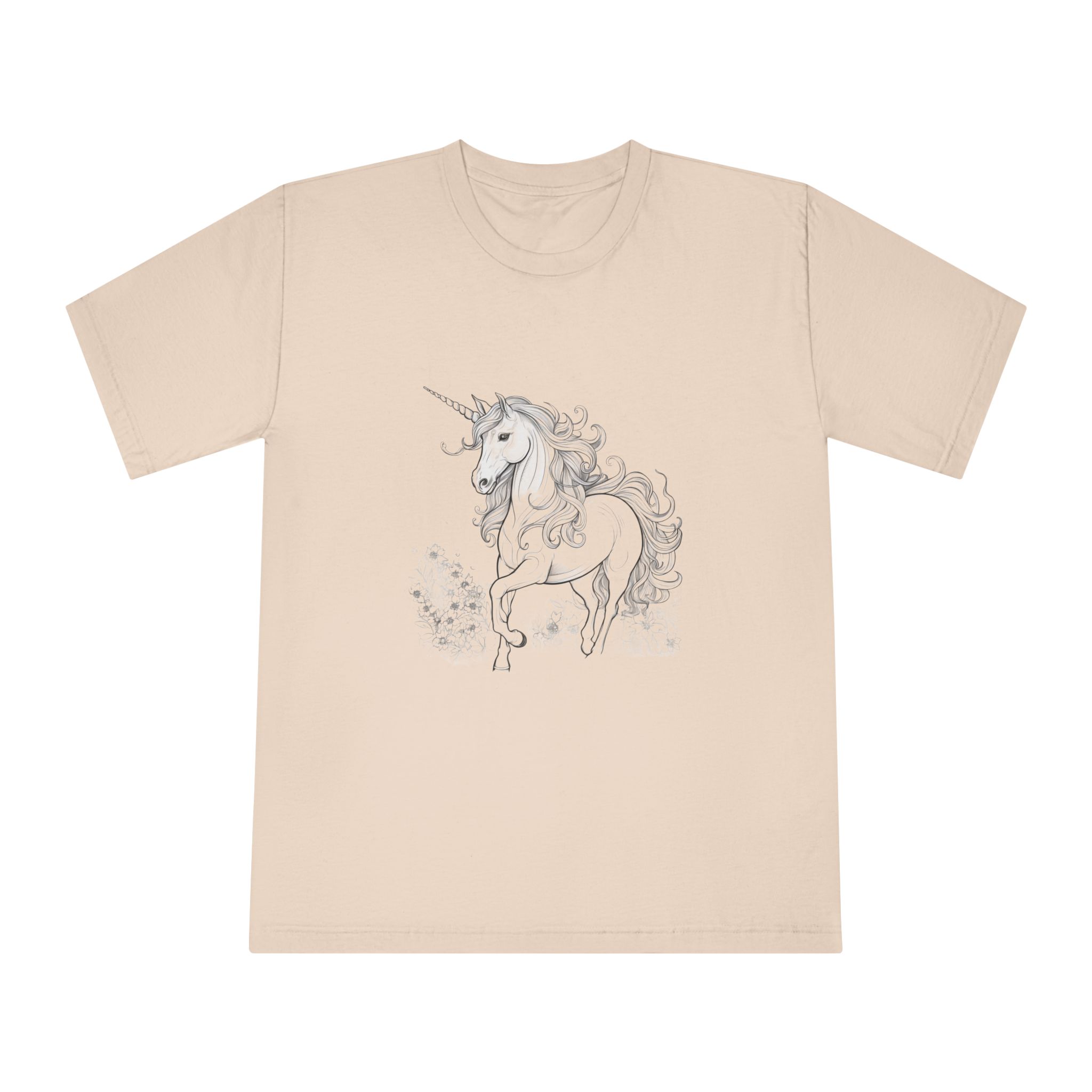Unicorn Black White Sketch Coloring Book Ai Generated Art Unisex Classic Crewneck T Shirt - Image 9