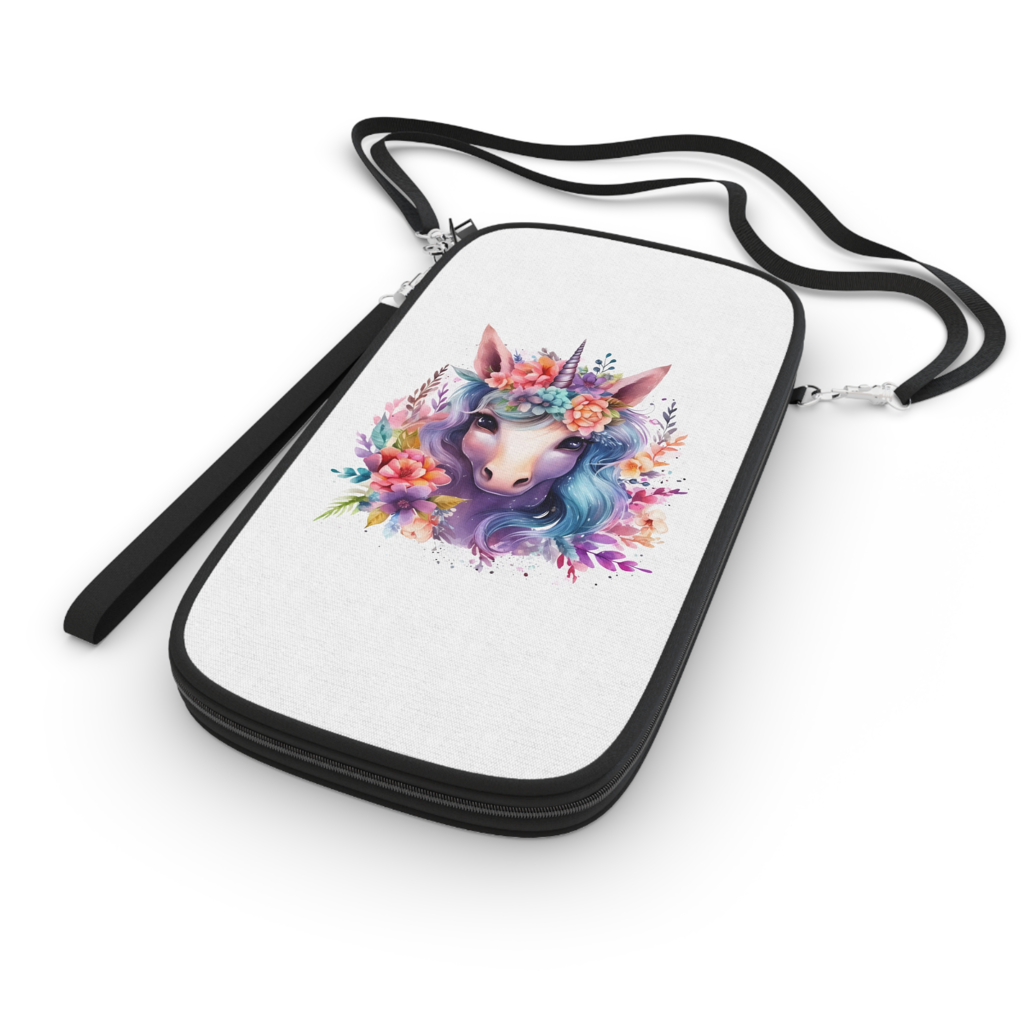 Cute Colorful Magic Unicorn With Flowers Watercolor Style (5) Passport Wallet - Image 3