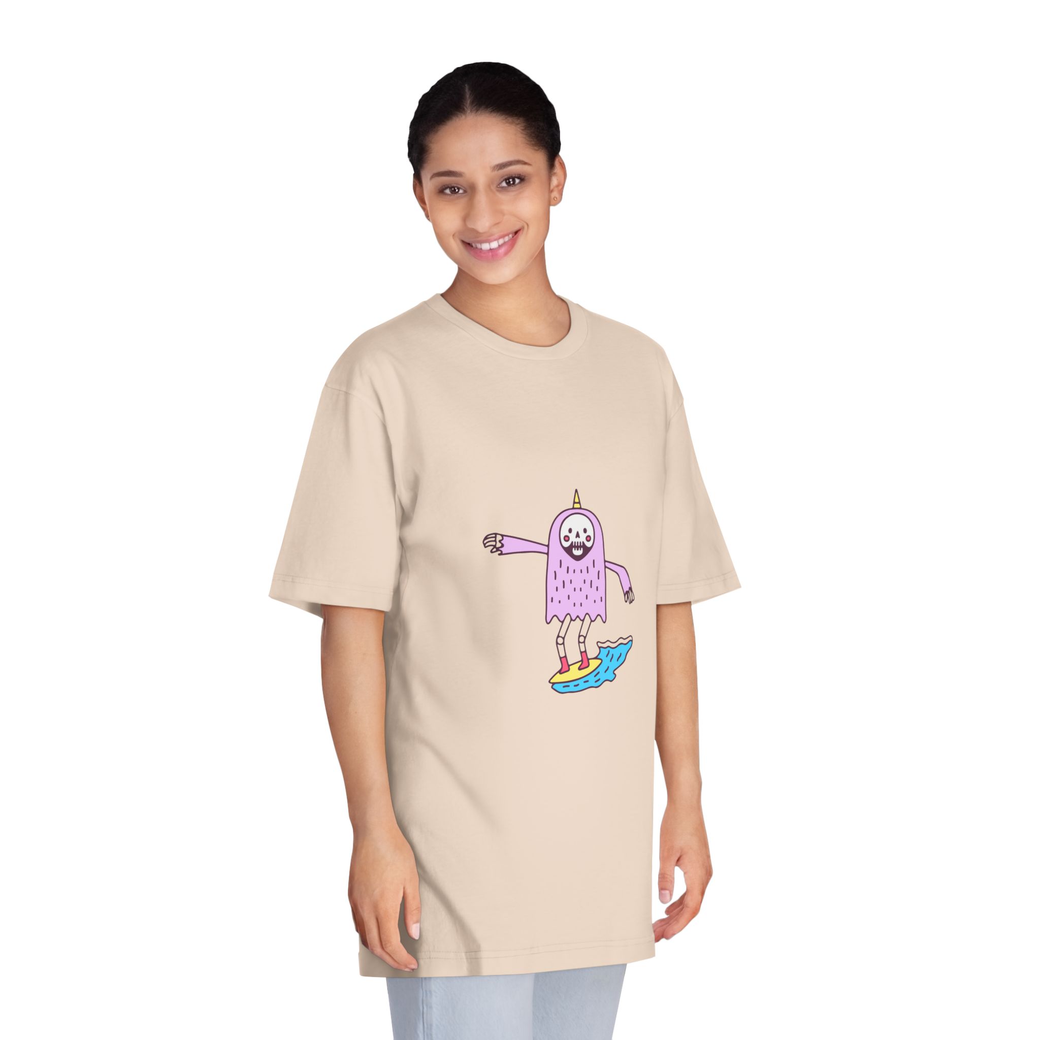 Cute Unicorn Grim Reaper Surfing Illustration T Shirt Sticker Apparel Merchandise Unisex Classic Crewneck T Shirt - Image 11