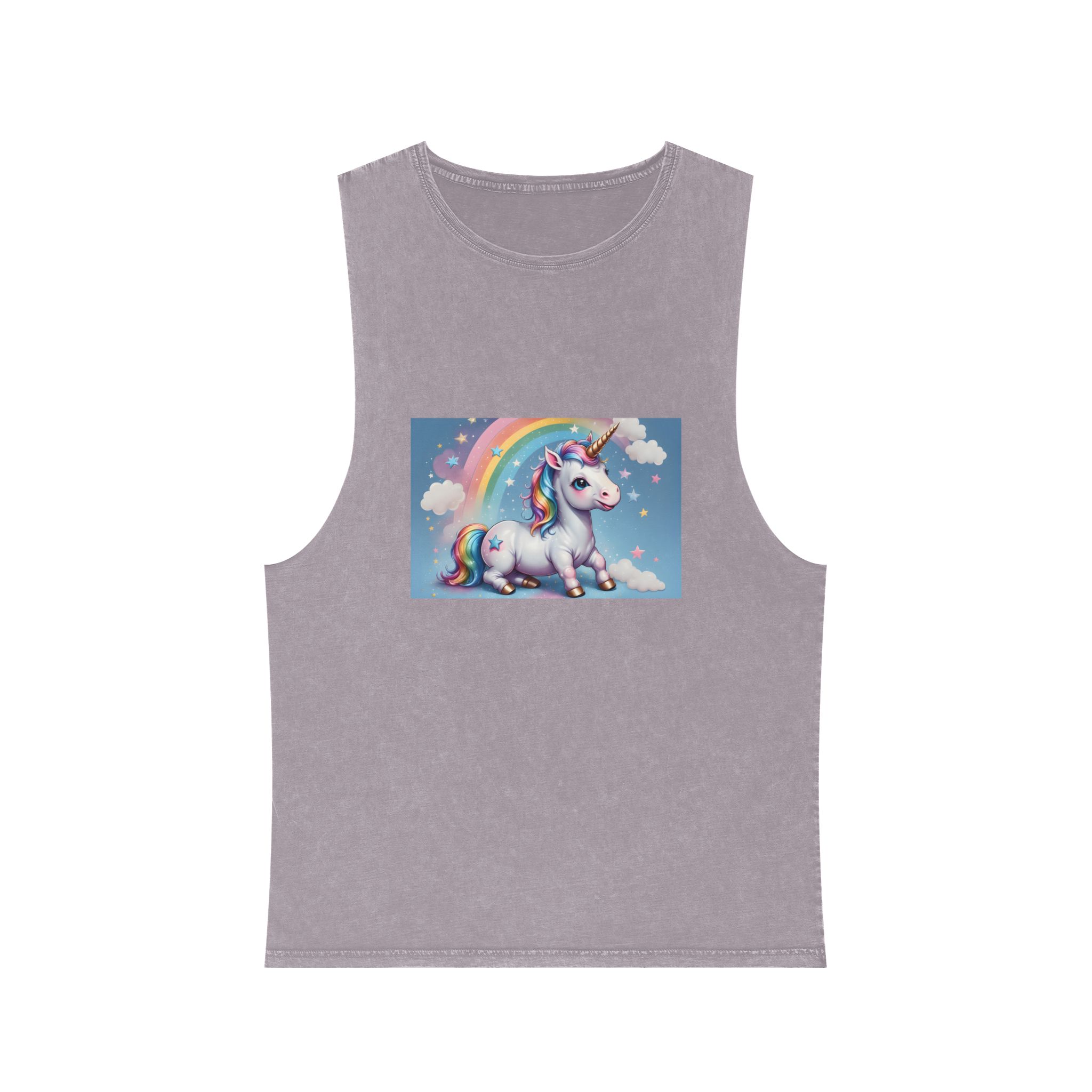 Happy Unicorn Background Sky Rainbow Unisex Stonewash Tank Top - Image 17