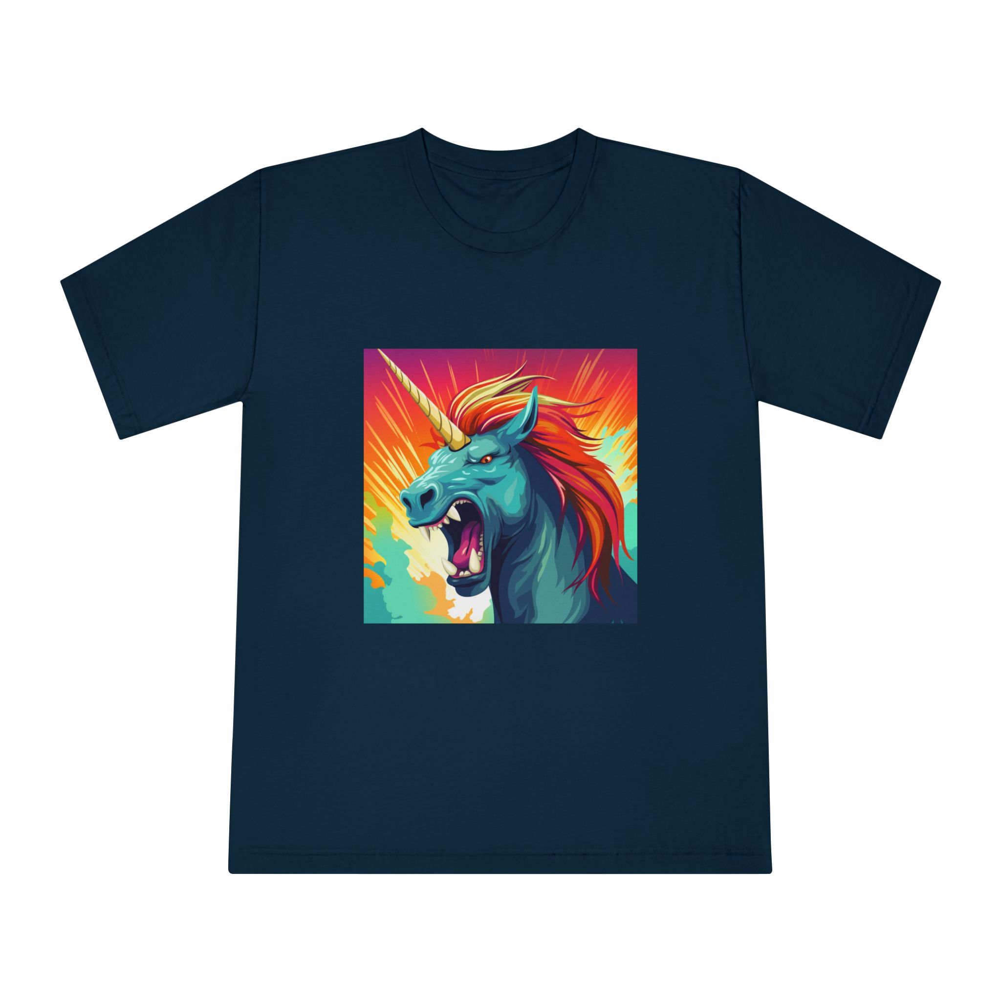 Illustration Unicorn With Colorful Mane Yellow Horn Generative Ai Unisex Classic Crewneck T Shirt - Image 17