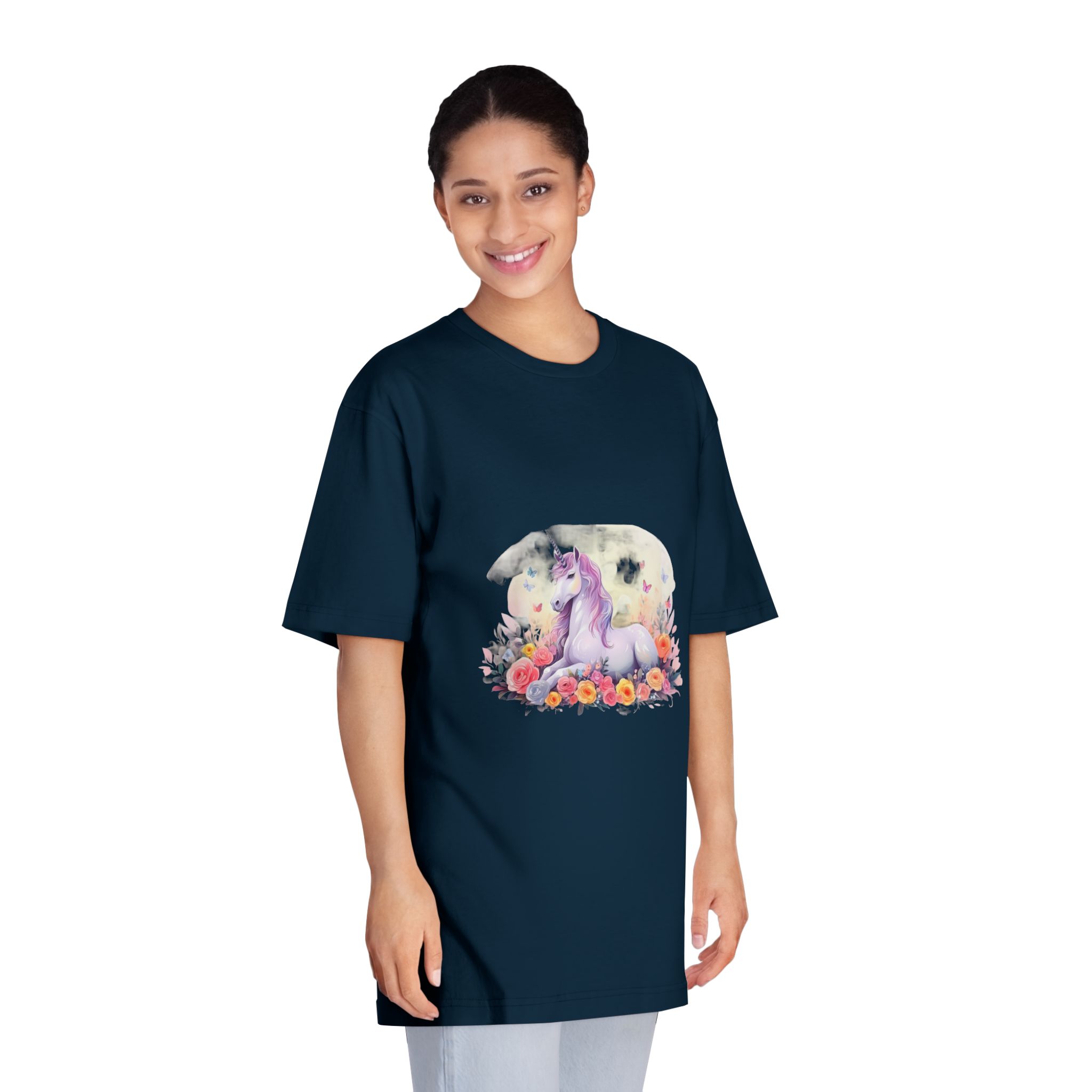 Illustration Little Unicorn Sits With Flowers Unisex Classic Crewneck T Shirt - Image 19