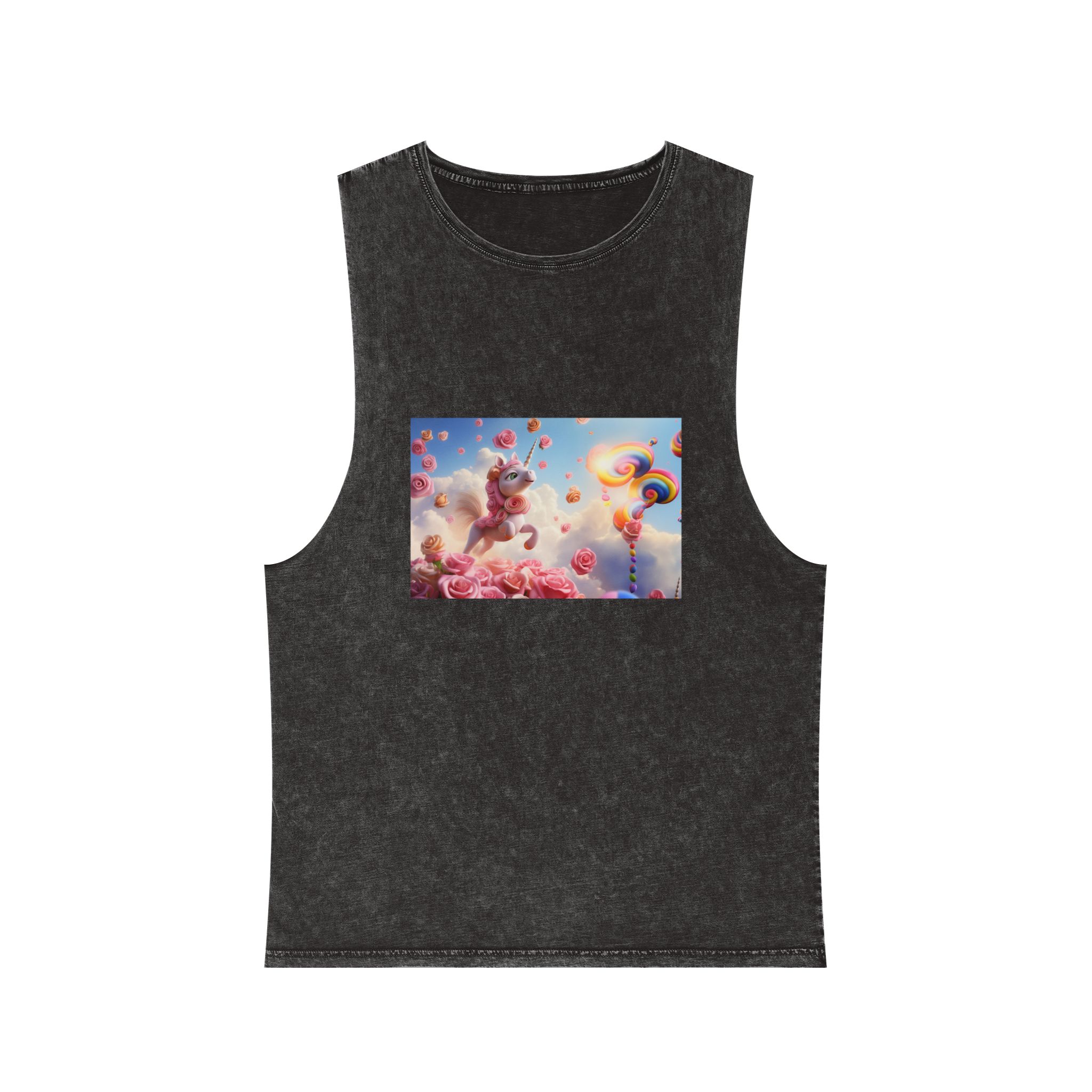 There Is Unicorn That Is Flying Through Air With Roses Generative Ai Unisex Stonewash Tank Top