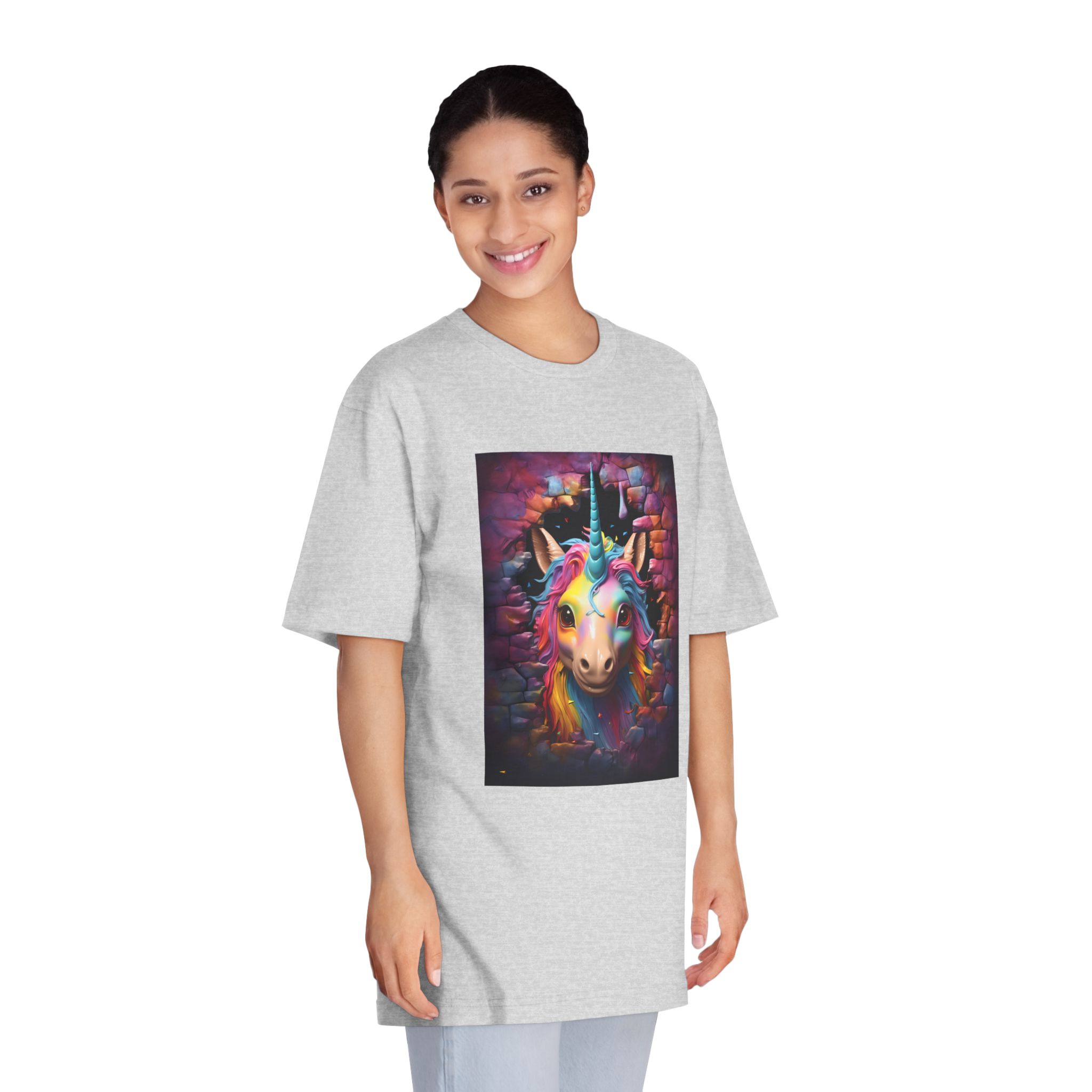 Cute Unicorn Cartoon Looking Through Wall Poster Illustration Kids Unisex Classic Crewneck T Shirt - Image 15