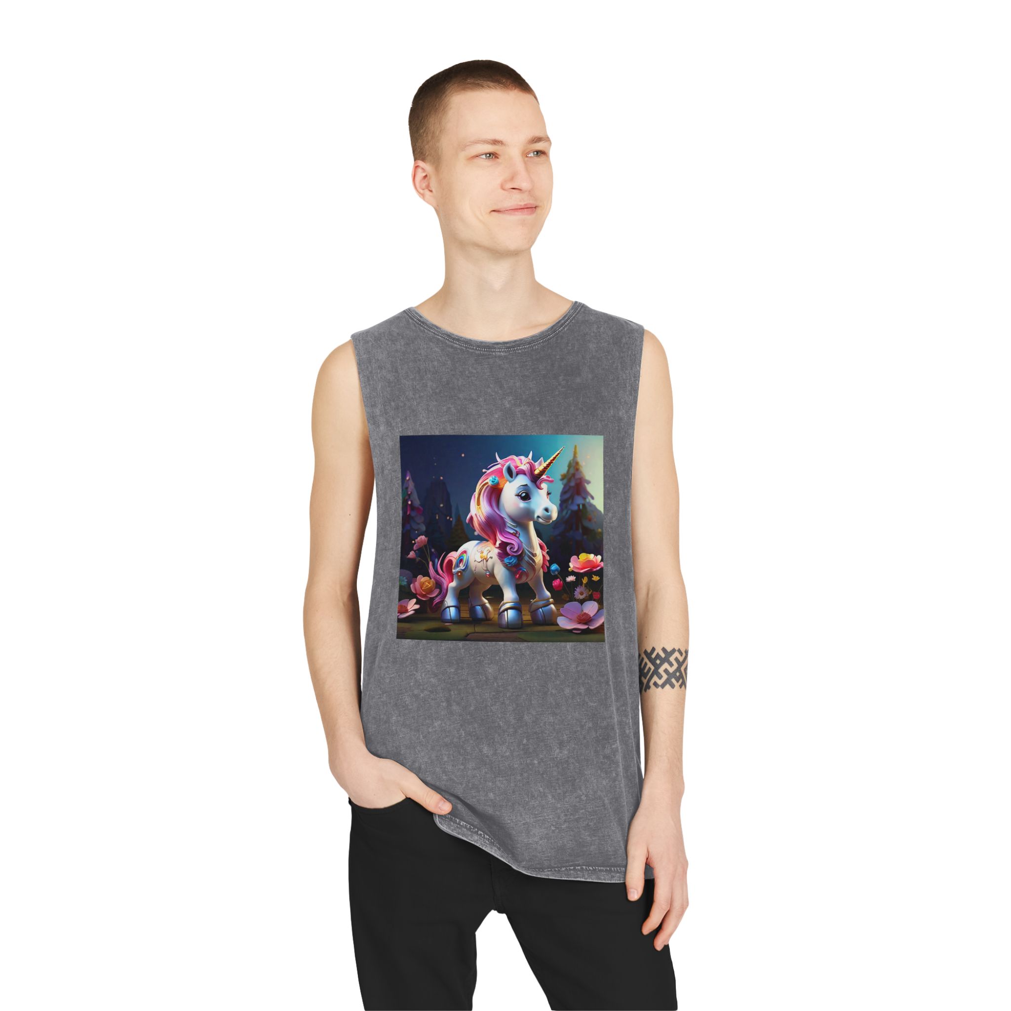 Animated Unicorn Children Generated By Ai (16) Unisex Stonewash Tank Top - Image 11