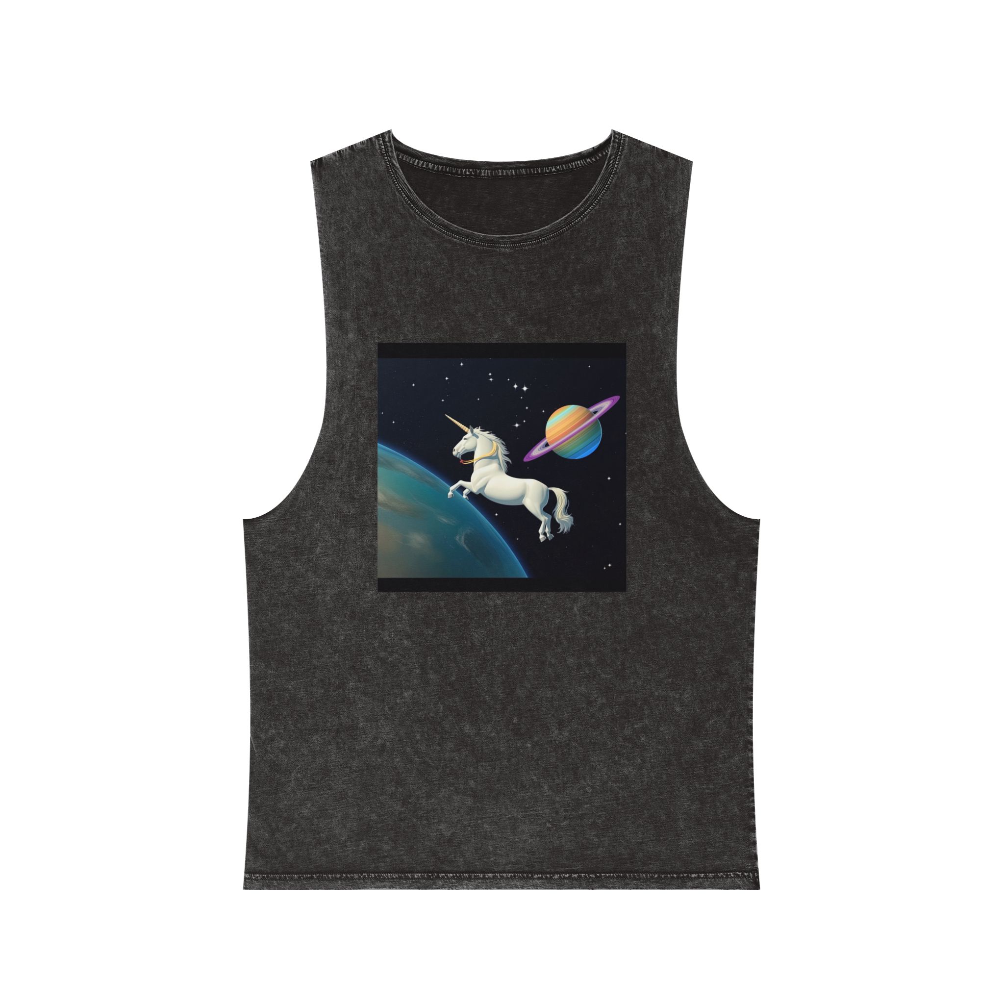 Picture White Unicorn With Rainbow It Unisex Stonewash Tank Top