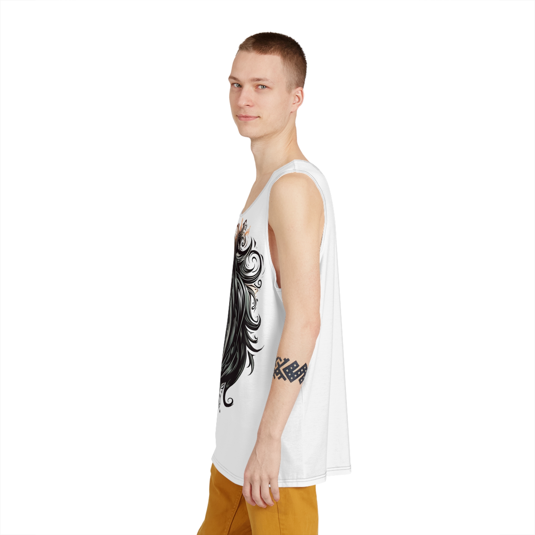 Unicorn Head Tshirt Tattoo Design Dark Art Illustration Isolated White Mens Tank Aop