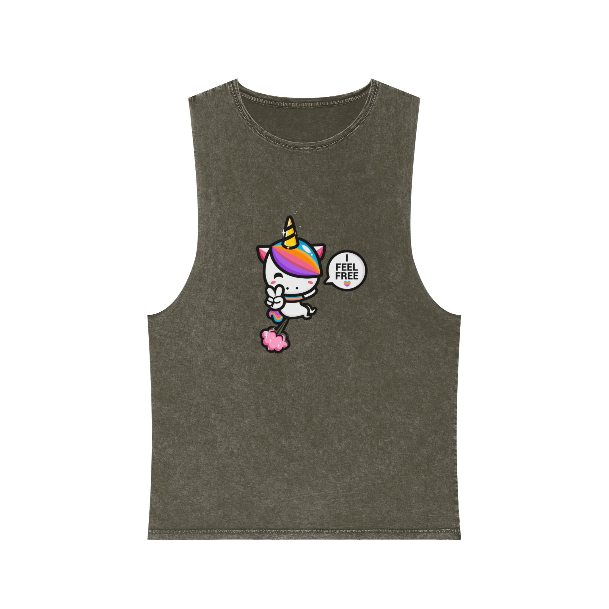 Cute Unicorn Is Flying With Fart Unisex Stonewash Tank Top - Image 5