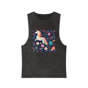 Childish Seamless Pattern Background With Colorful Unicorns (1) Unisex Stonewash Tank Top