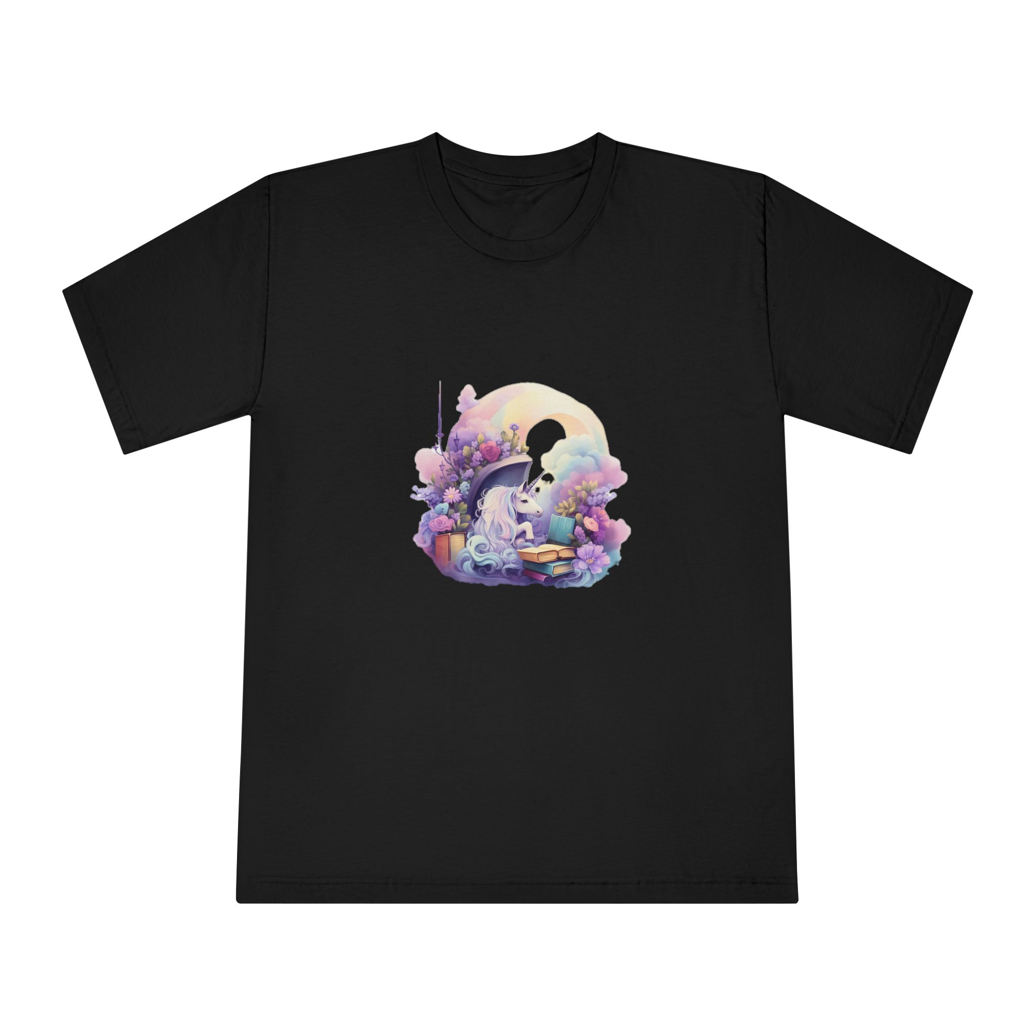 Watercolor Cozy Reading Book Set Hidden Realm Unicorns Fluffy Clipart Tshirt Isolated Unisex Classic Crewneck T Shirt - Image 5