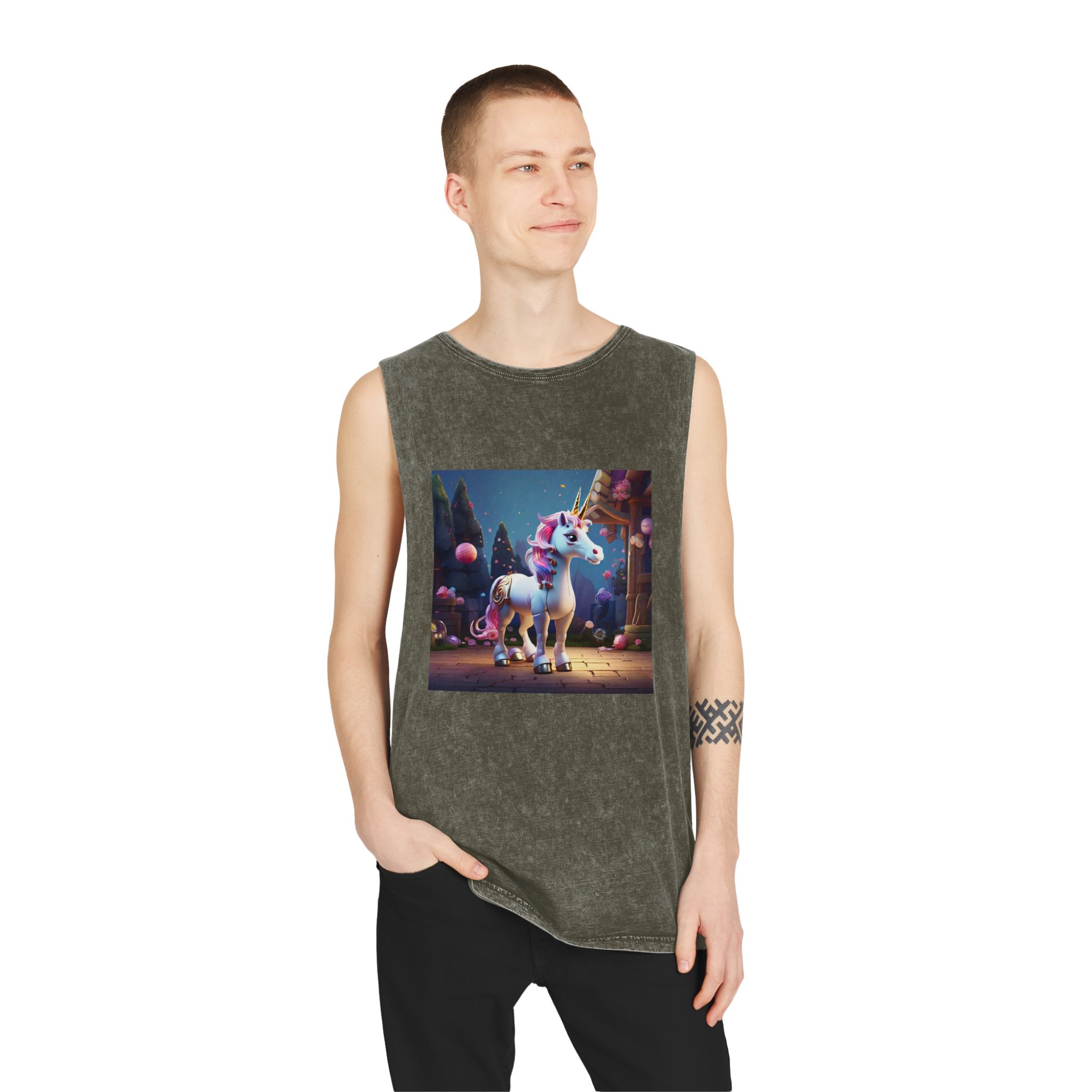Animated Unicorn Children Generated By Ai (5) Unisex Stonewash Tank Top - Image 7