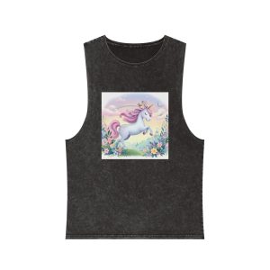Beautiful Unicorn Running Magical Meadow Unicorn Background Images Whimsical Unicorn (11) Unisex Stonewash Tank Top
