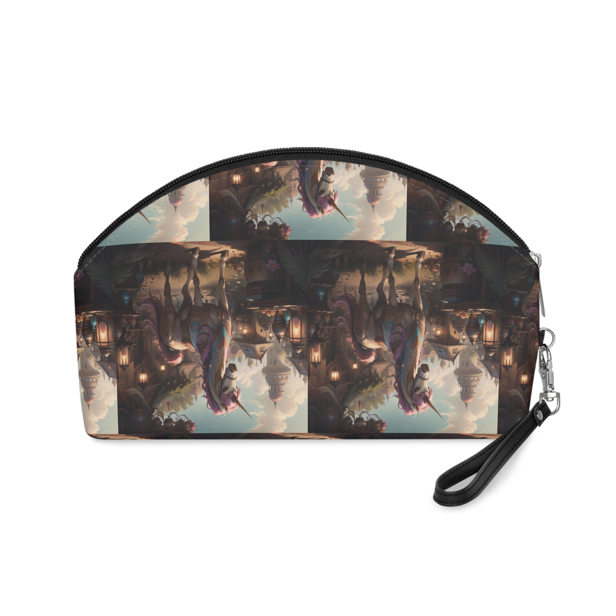 Unicorn With Purple Mane Stands Front Small Town With Lamp Post Makeup Bag - Image 2