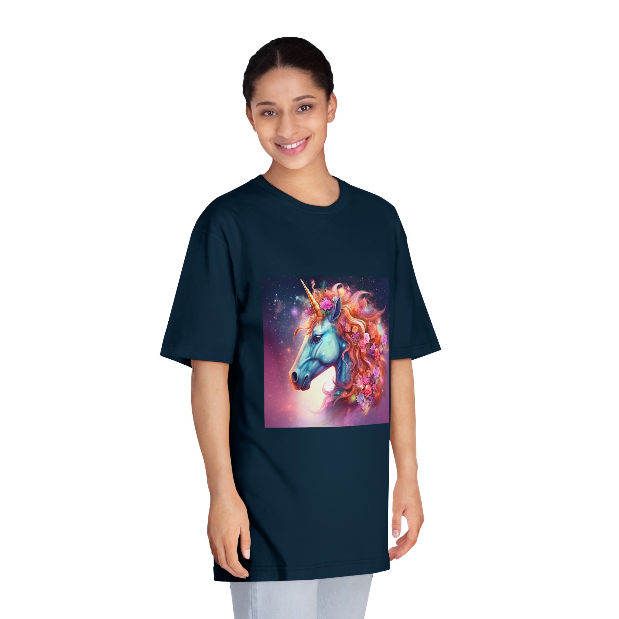 Unicorn With Flowers Its Mane Star Background Generative Ai Unisex Classic Crewneck T Shirt - Image 19