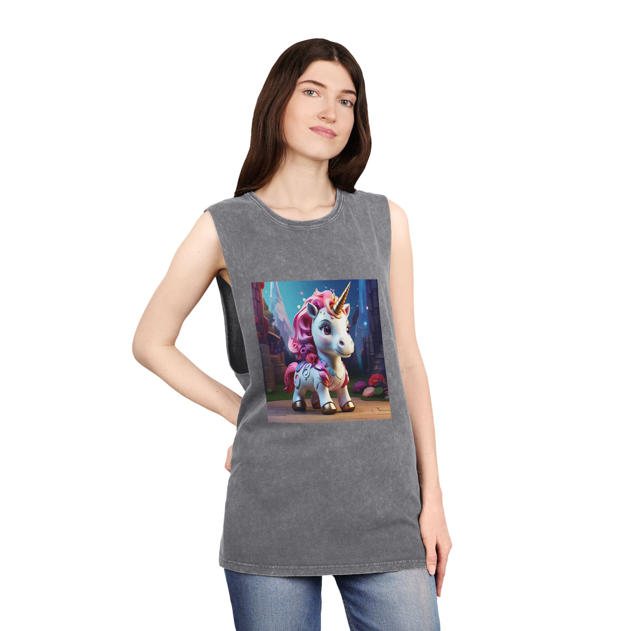 Animated Unicorn Children Generated By Ai (14) Unisex Stonewash Tank Top - Image 12