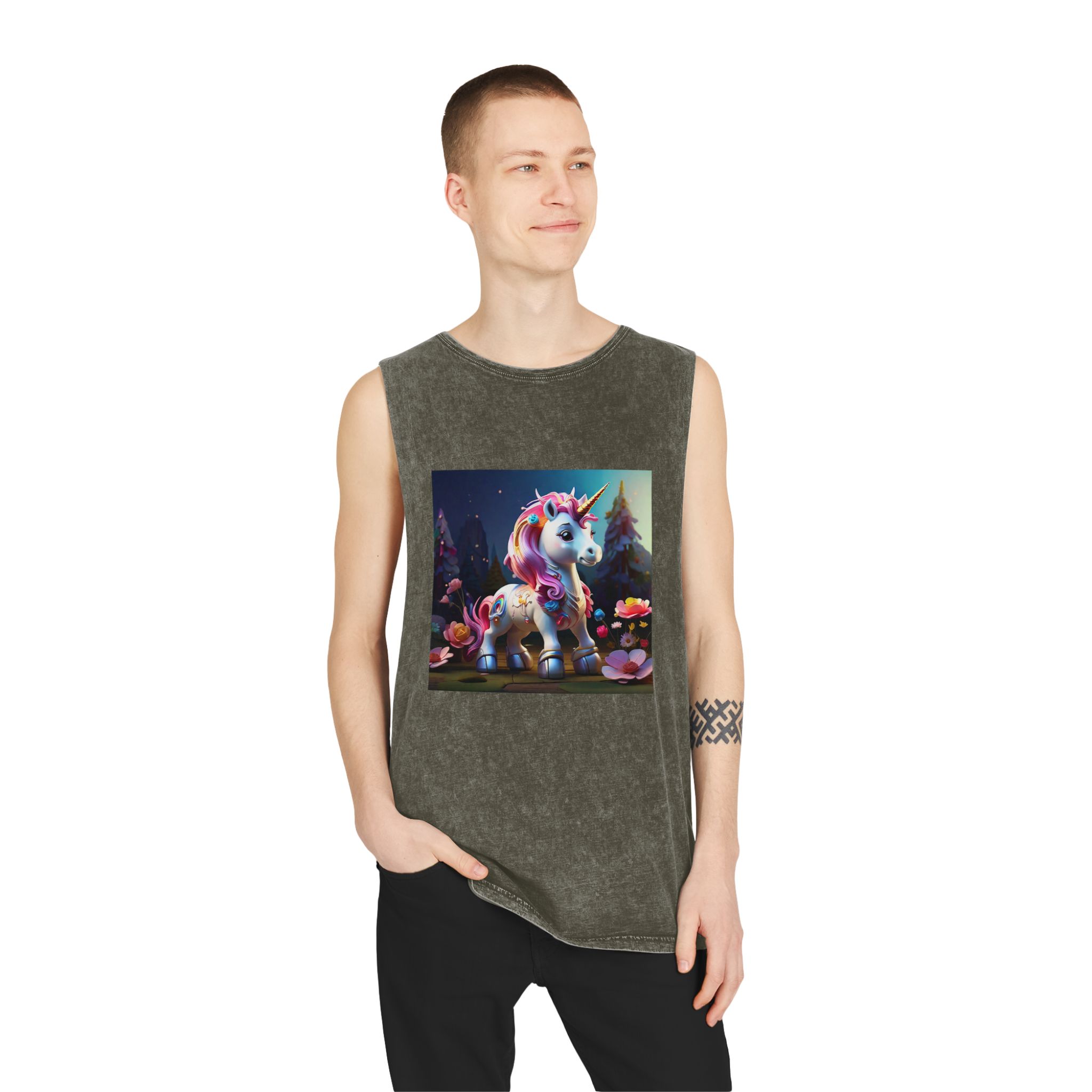 Animated Unicorn Children Generated By Ai (16) Unisex Stonewash Tank Top - Image 7