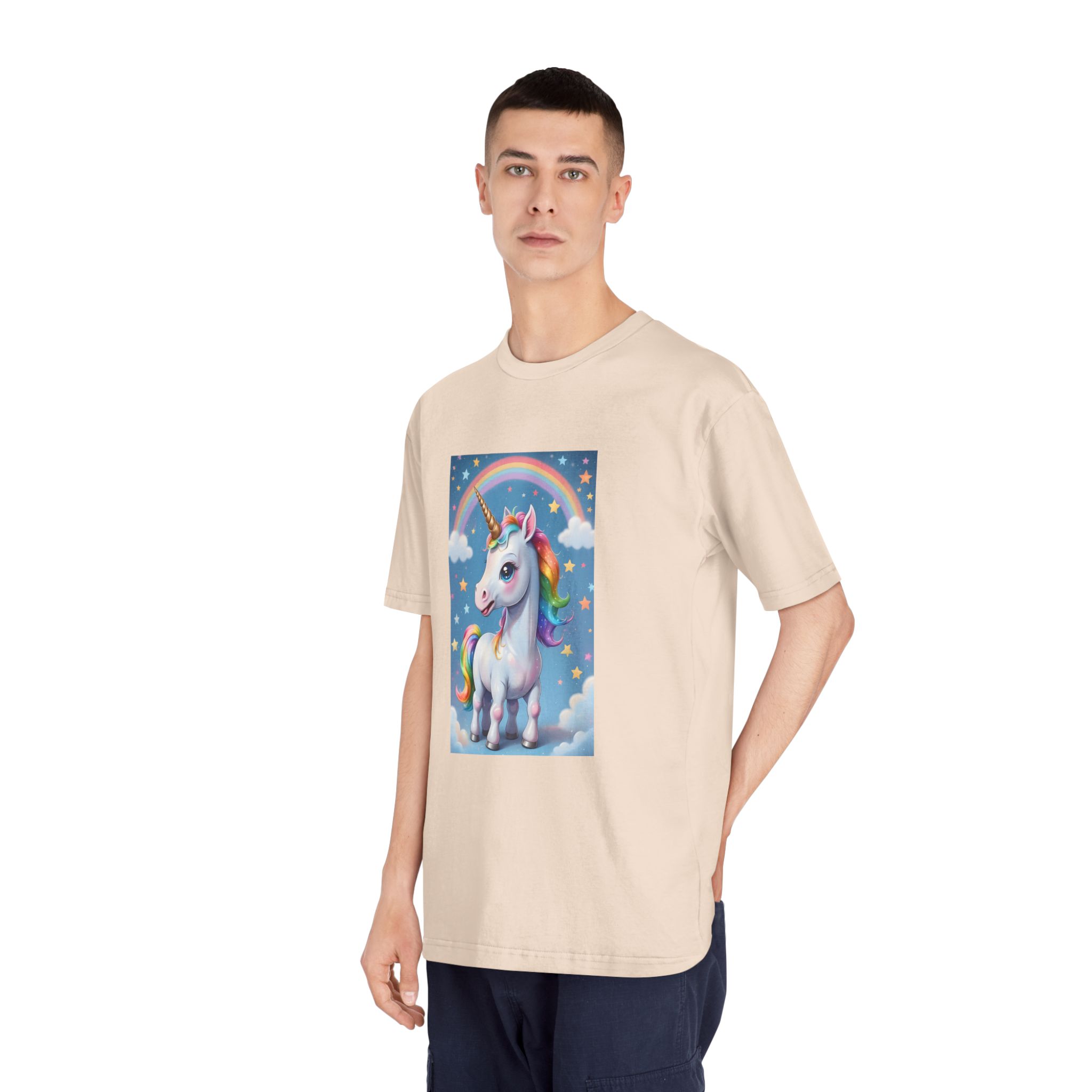 Happy Unicorn Background Sky Rainbow Copy Unisex Classic Crewneck T Shirt - Image 12
