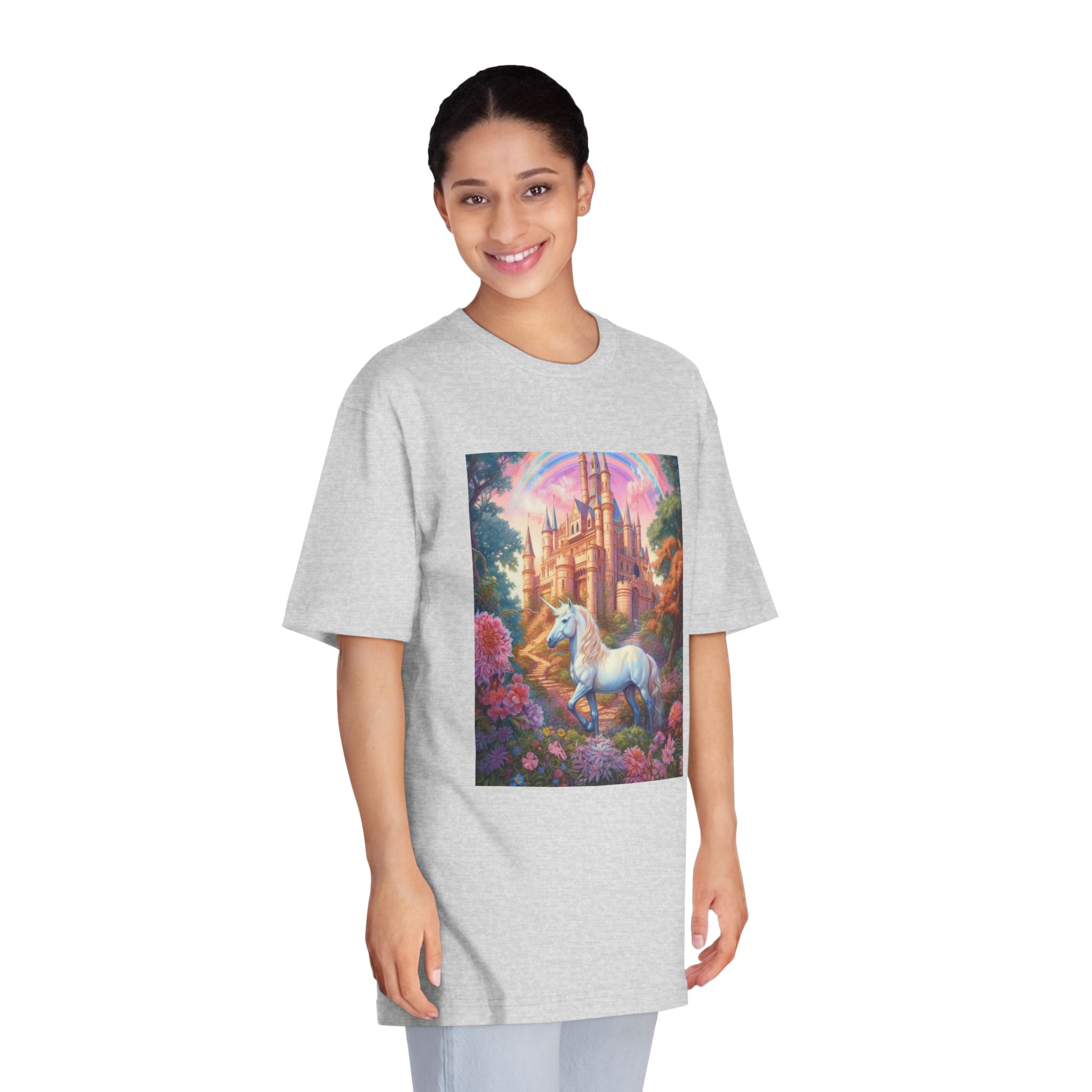 Painting Unicorn Front Castle With Rainbow Generative Ai Unisex Classic Crewneck T Shirt - Image 15