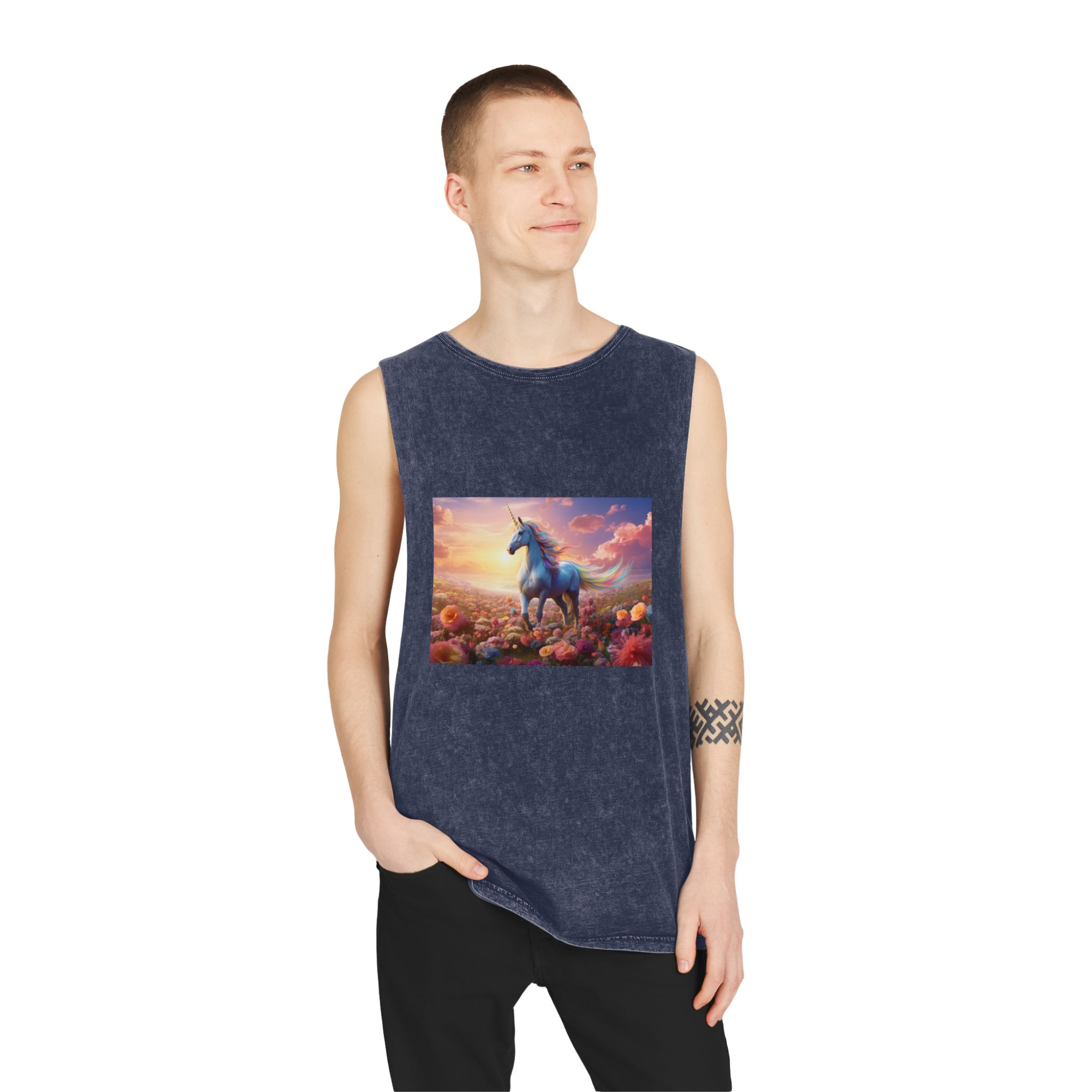 Unicorn Flower Field Unisex Stonewash Tank Top - Image 15