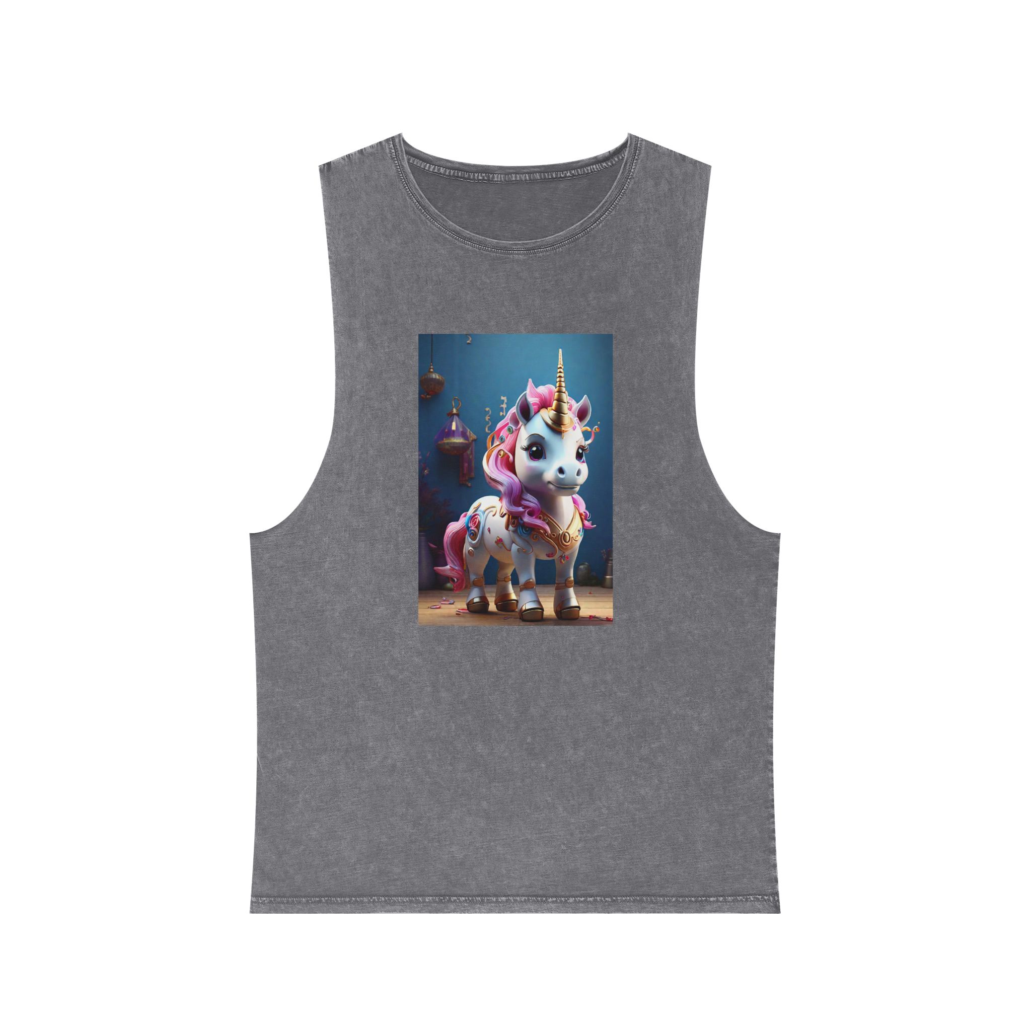 Animated Unicorn Children Generated By Ai (17) Unisex Stonewash Tank Top - Image 9