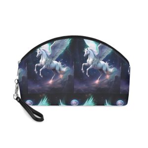 Unicorn With Wings Flying Sky With Full Moon Background Generative Ai Makeup Bag